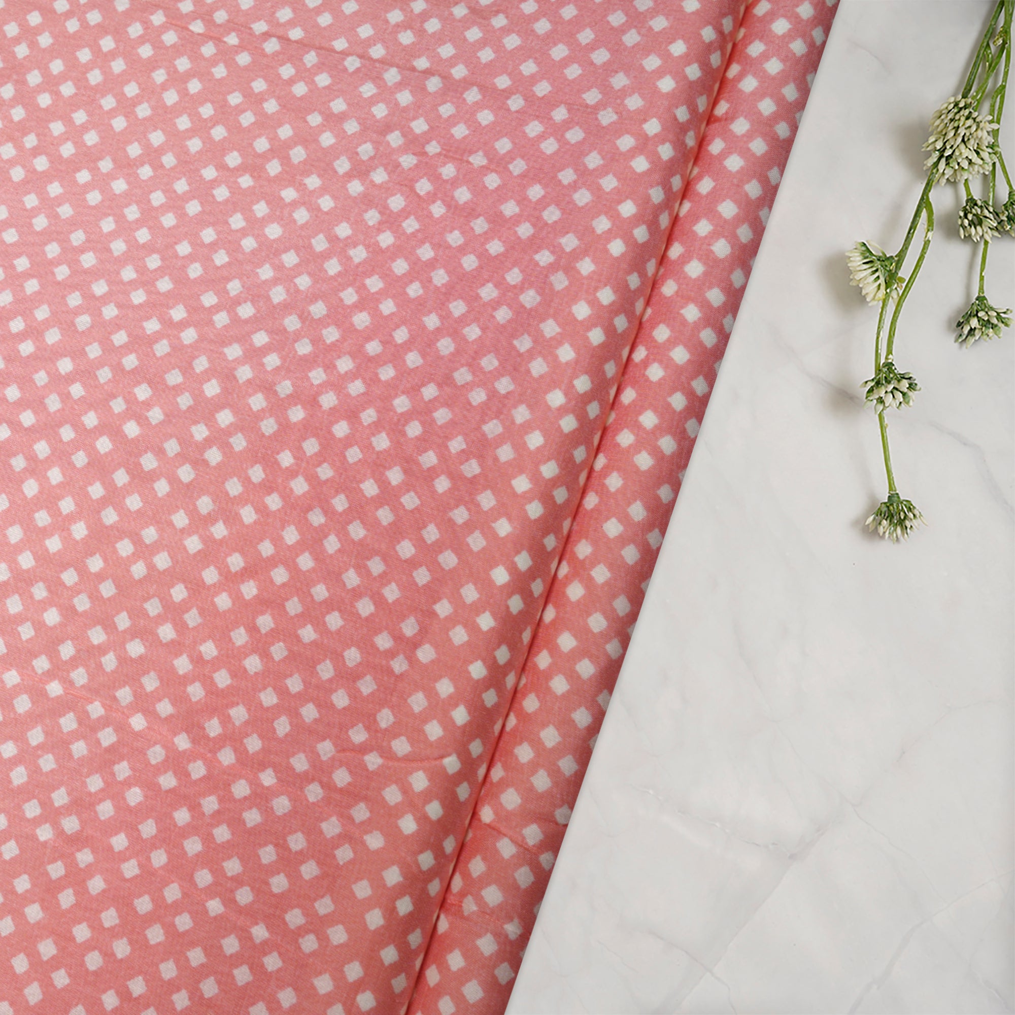 (Pre-Cut 0.80 Mtr)Light Pink Geometric Pattern Printed Viscose Fabric