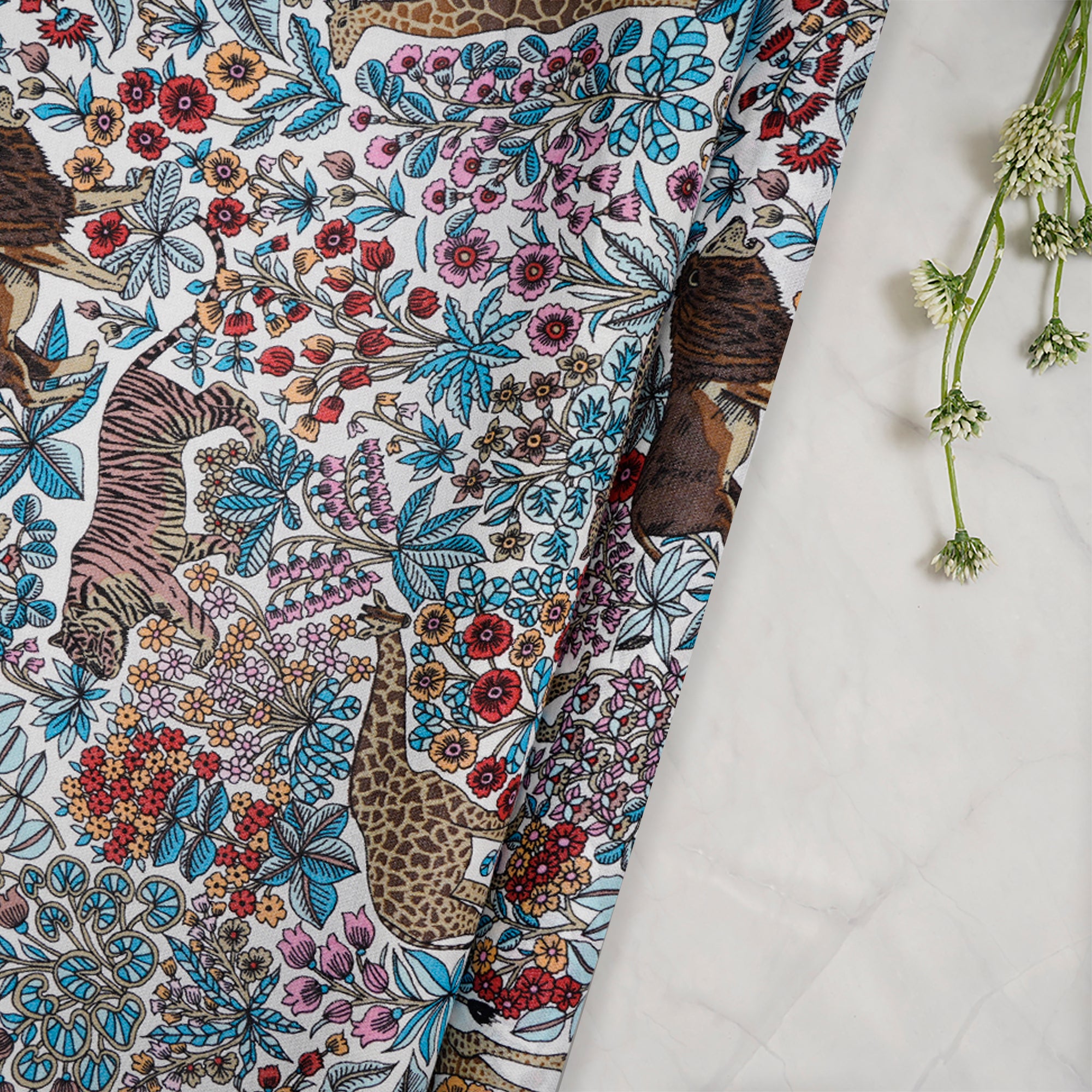 (Pre-Cut 1.00 Mtr)Multi Color Floral Pattern Printed Cotton Cambric Fabric