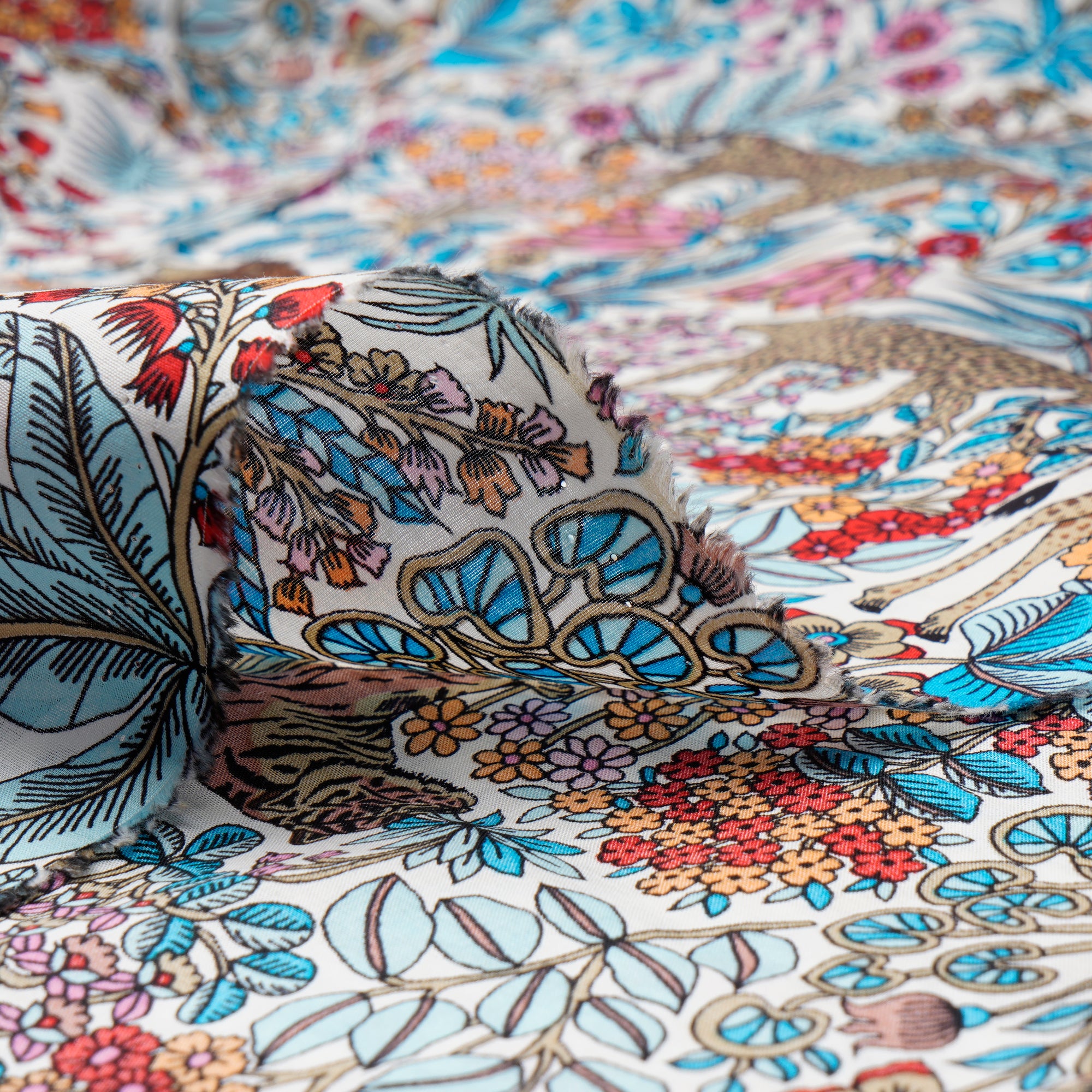 (Pre-Cut 2.60 Mtr)Multi Color Floral Pattern Screen Print Cambric Cotton Fabric
