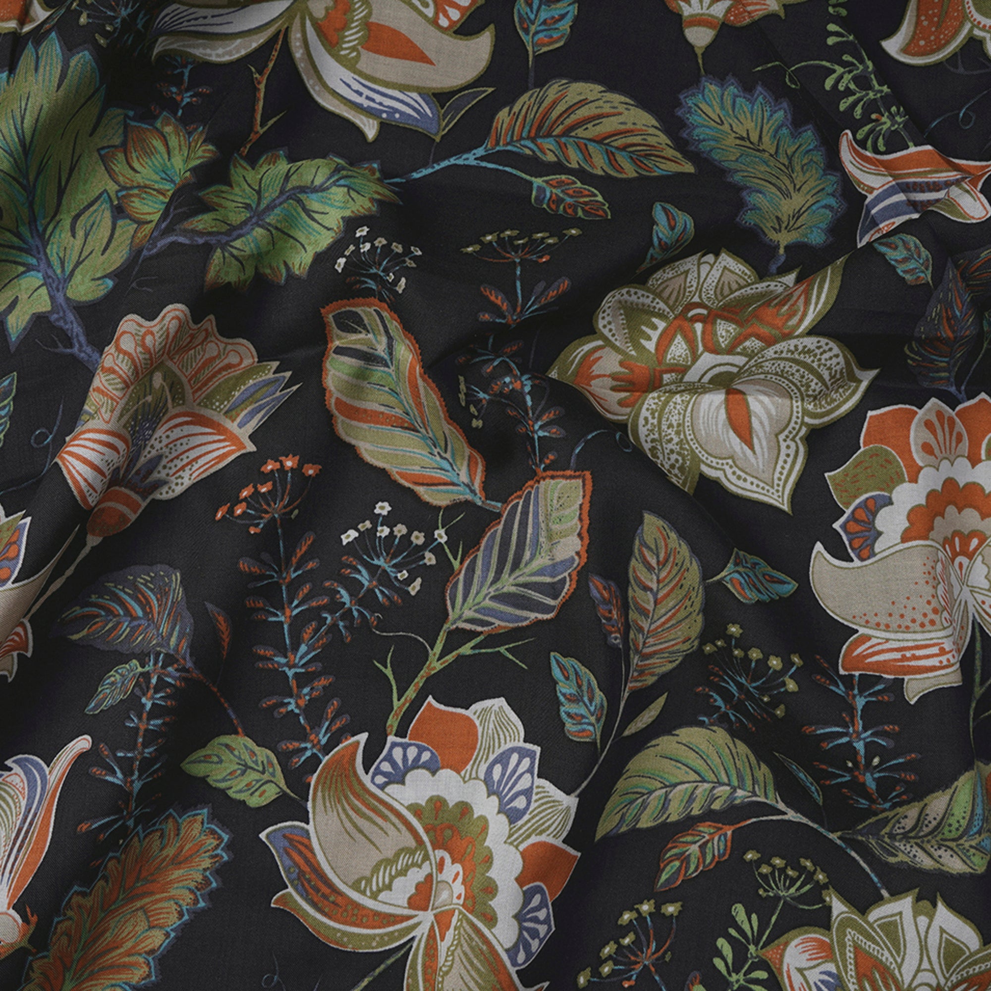 (Pre-Cut 1.40 Mtr)Black Floral Pattern Digital Printed Viscose Rayon Fabric