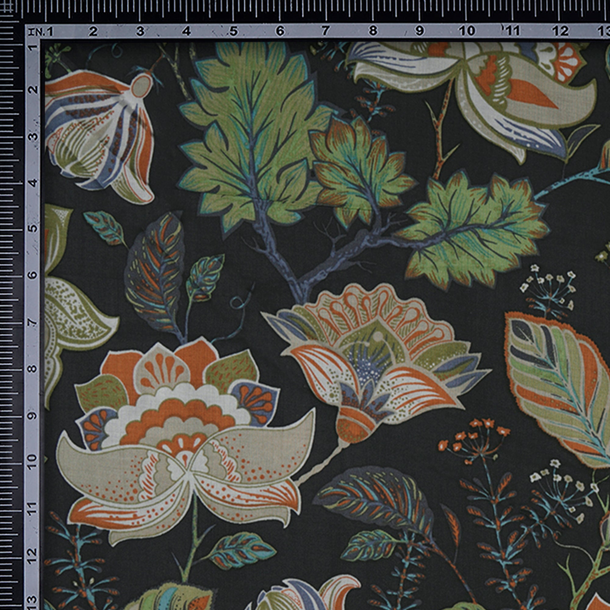 (Pre-Cut 1.40 Mtr)Black Floral Pattern Digital Printed Viscose Rayon Fabric