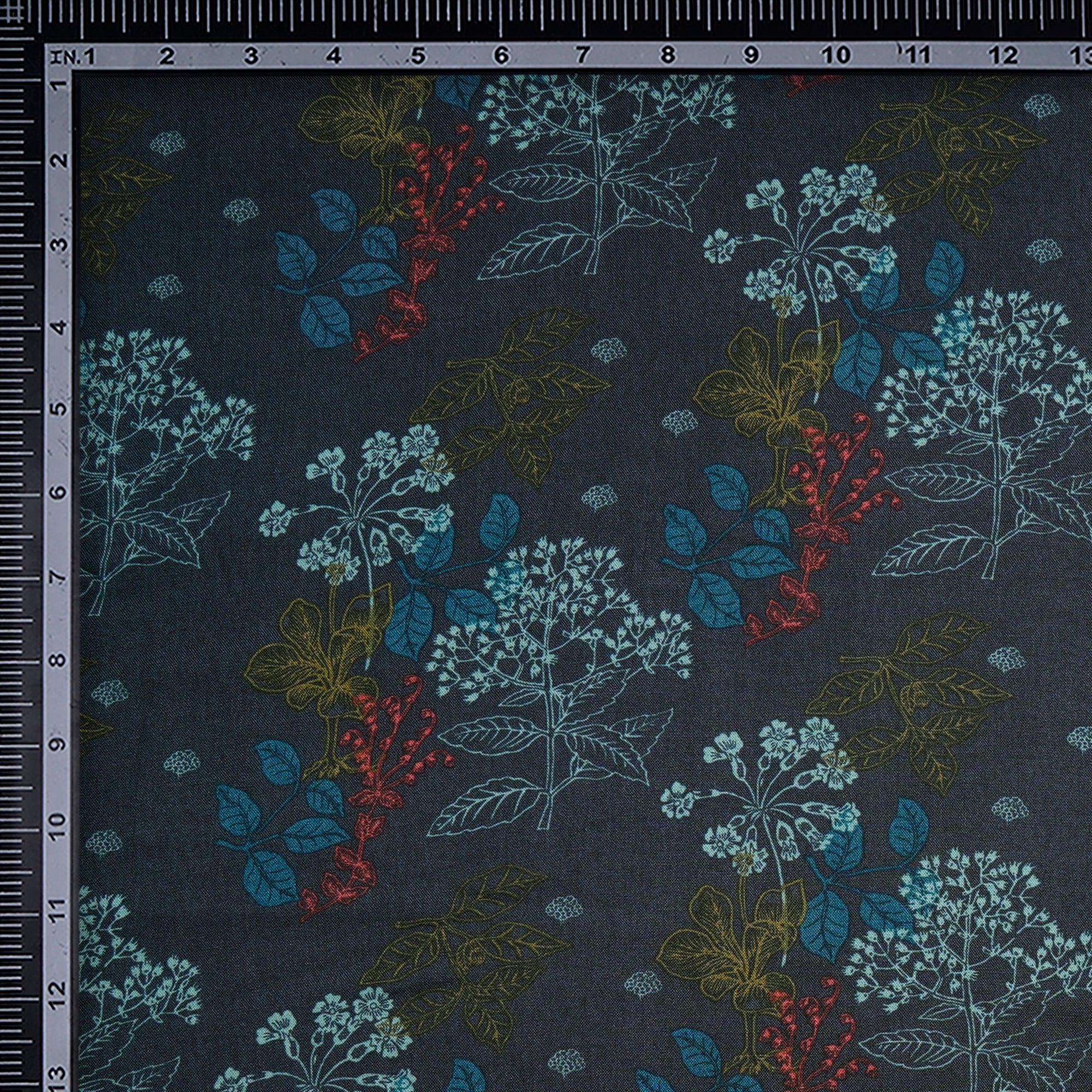 (Pre-Cut 1.85 Mtr) Navy Floral Pattern Printed Viscose Rayon Fabric