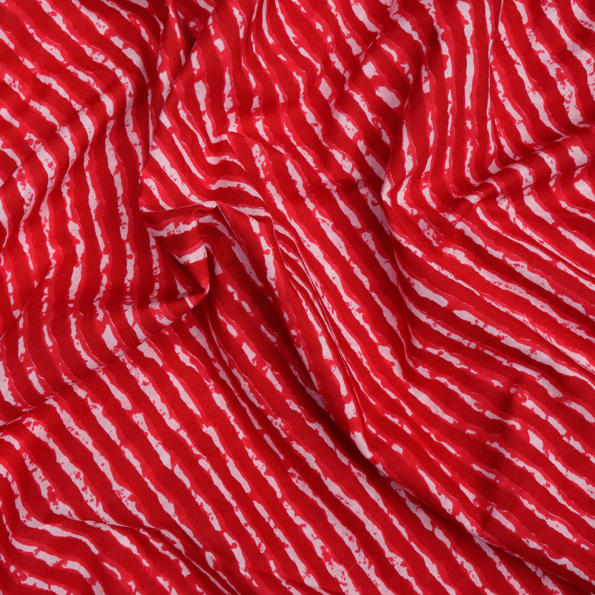 (Pre-Cut 1.70 Mtr)Red Color Screen Printed Pure Cotton Fabric