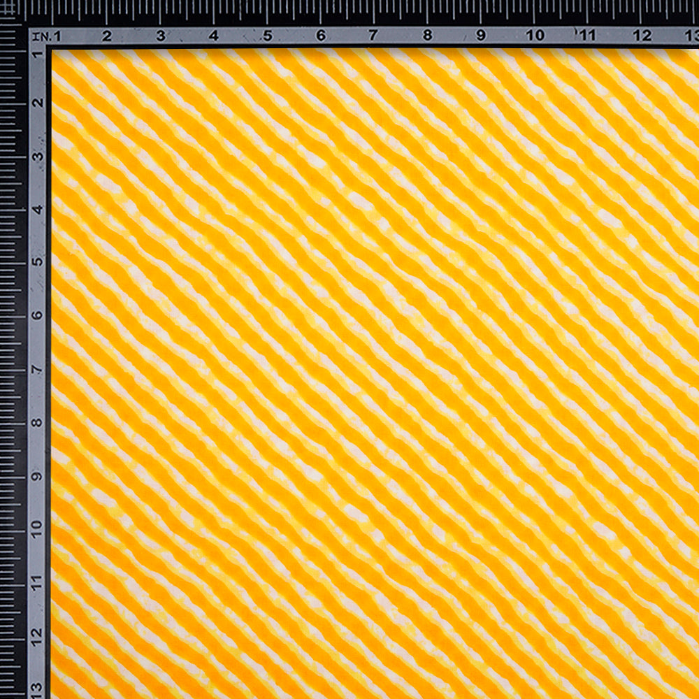 (Pre-Cut 3.10 Mtr)Yellow-White Screen Printed Pure Cotton Fabric