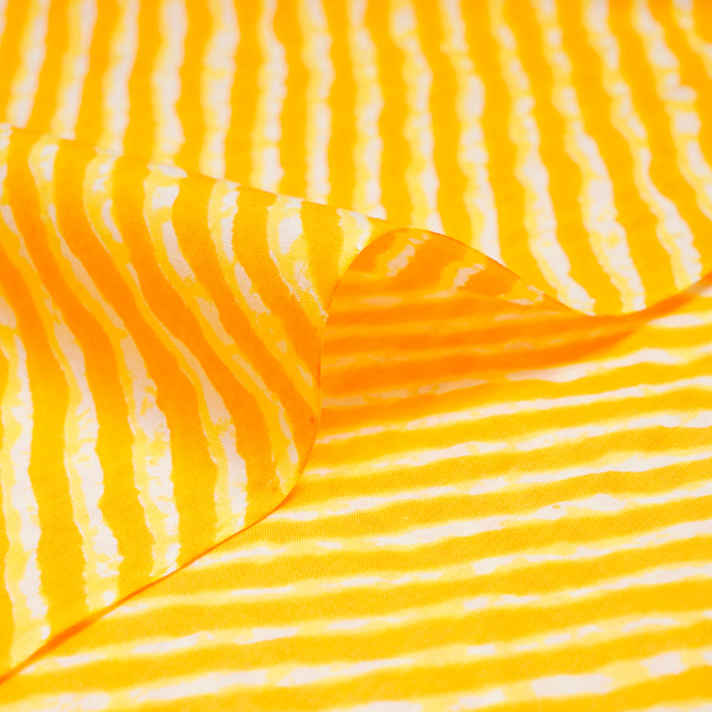 (Pre-Cut 3.10 Mtr)Yellow-White Screen Printed Pure Cotton Fabric