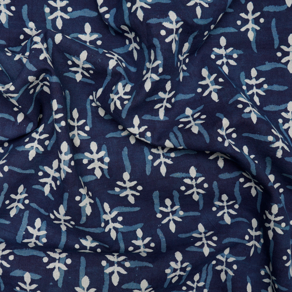 (Pre-Cut 0.50 Mtr)Blue Color Hand Block Bagru Natural Dye Indigo Printed Cotton Fabric