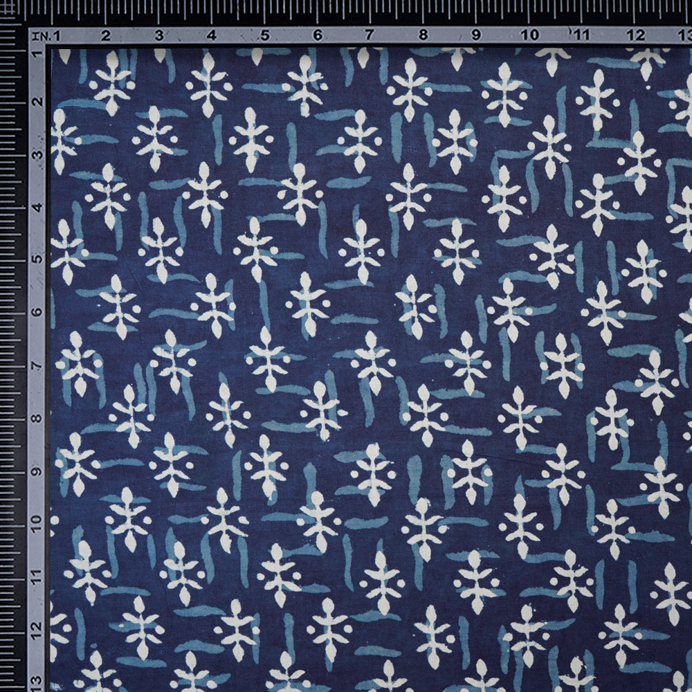 (Pre-Cut 0.50 Mtr)Blue Color Hand Block Bagru Natural Dye Indigo Printed Cotton Fabric