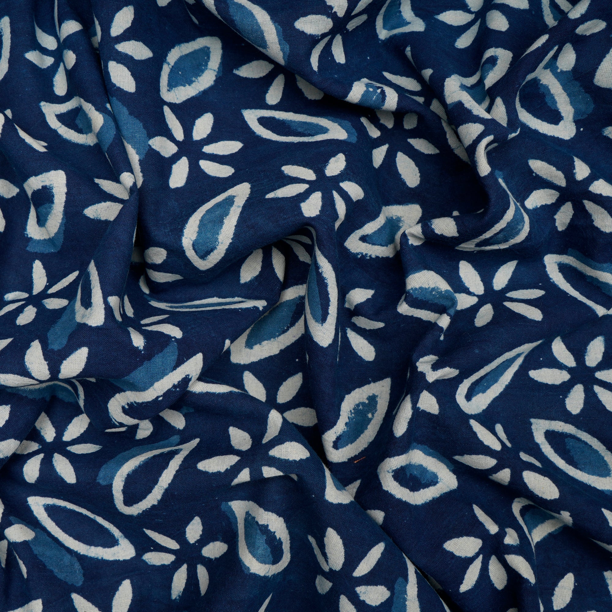 (Pre-Cut 0.65 Mtr)Blue Color Hand Block Bagru Natural Dye Indigo Printed Cotton Fabric