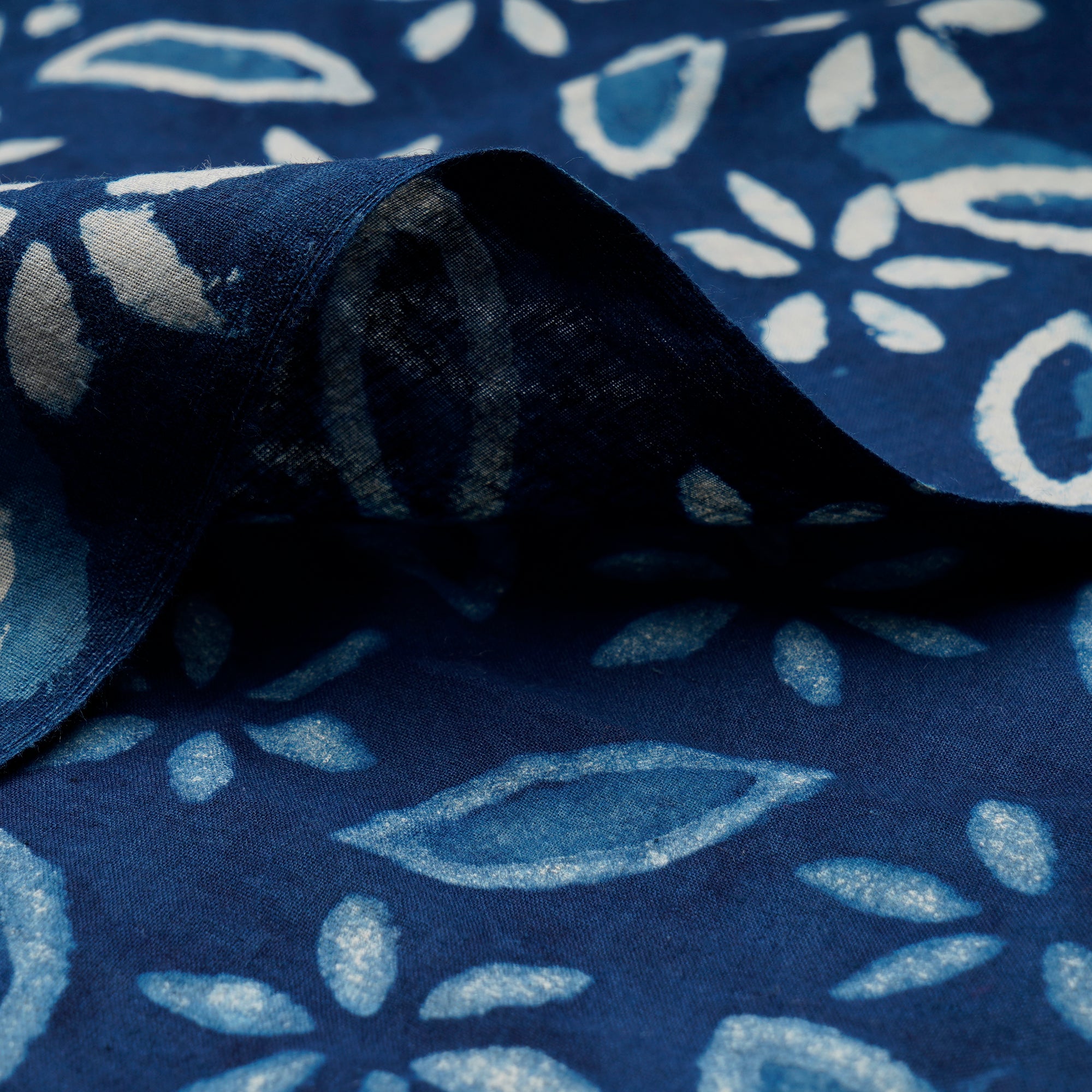 (Pre-Cut 0.80 Mtr)Blue Color Hand Block Bagru Natural Dye Indigo Printed Cotton Fabric