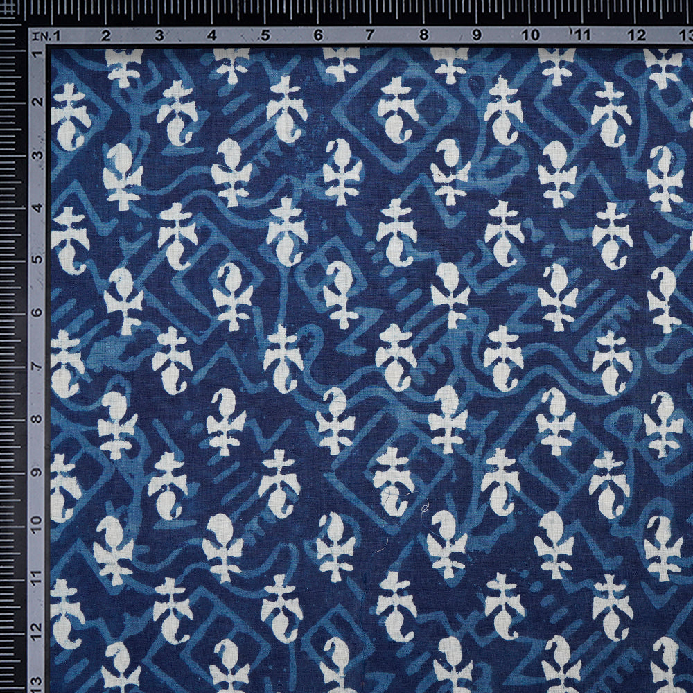 (Pre-Cut 1.00Mtr)Blue Color Hand Block Bagru Natural Dye Indigo Printed Cotton Fabric