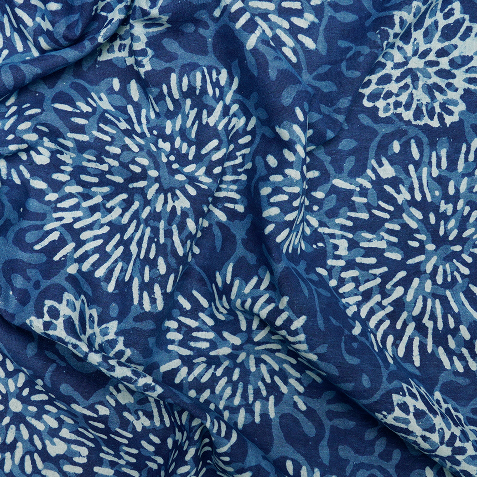 (Pre-Cut 1.50 Mtr)Navy Blue Hand Block Bagru Natural Dye Indigo Printed Cotton Fabric