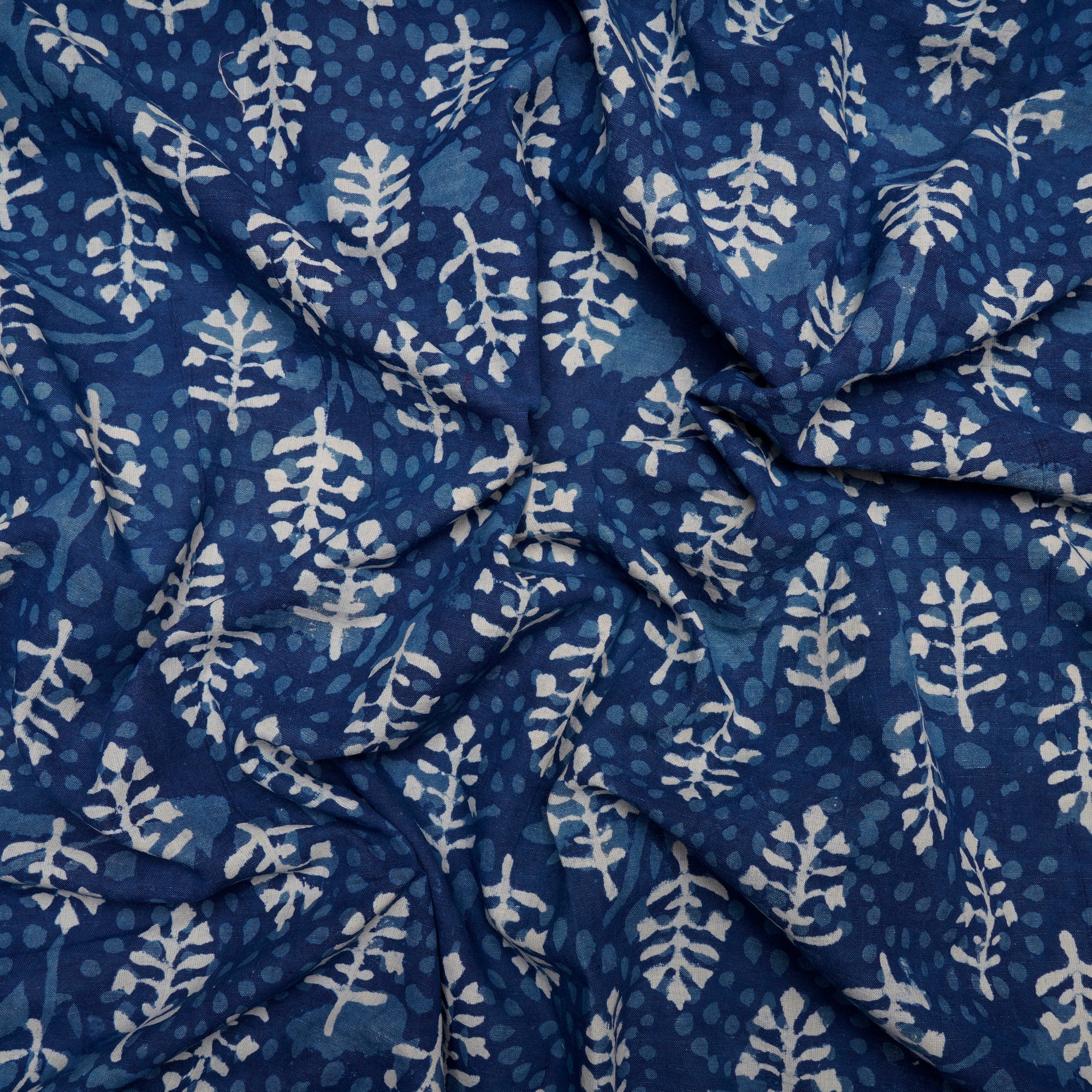 (Pre-Cut 1.65 Mtr)Navy Blue Hand Block Bagru Natural Dye Indigo Printed Cotton Fabric