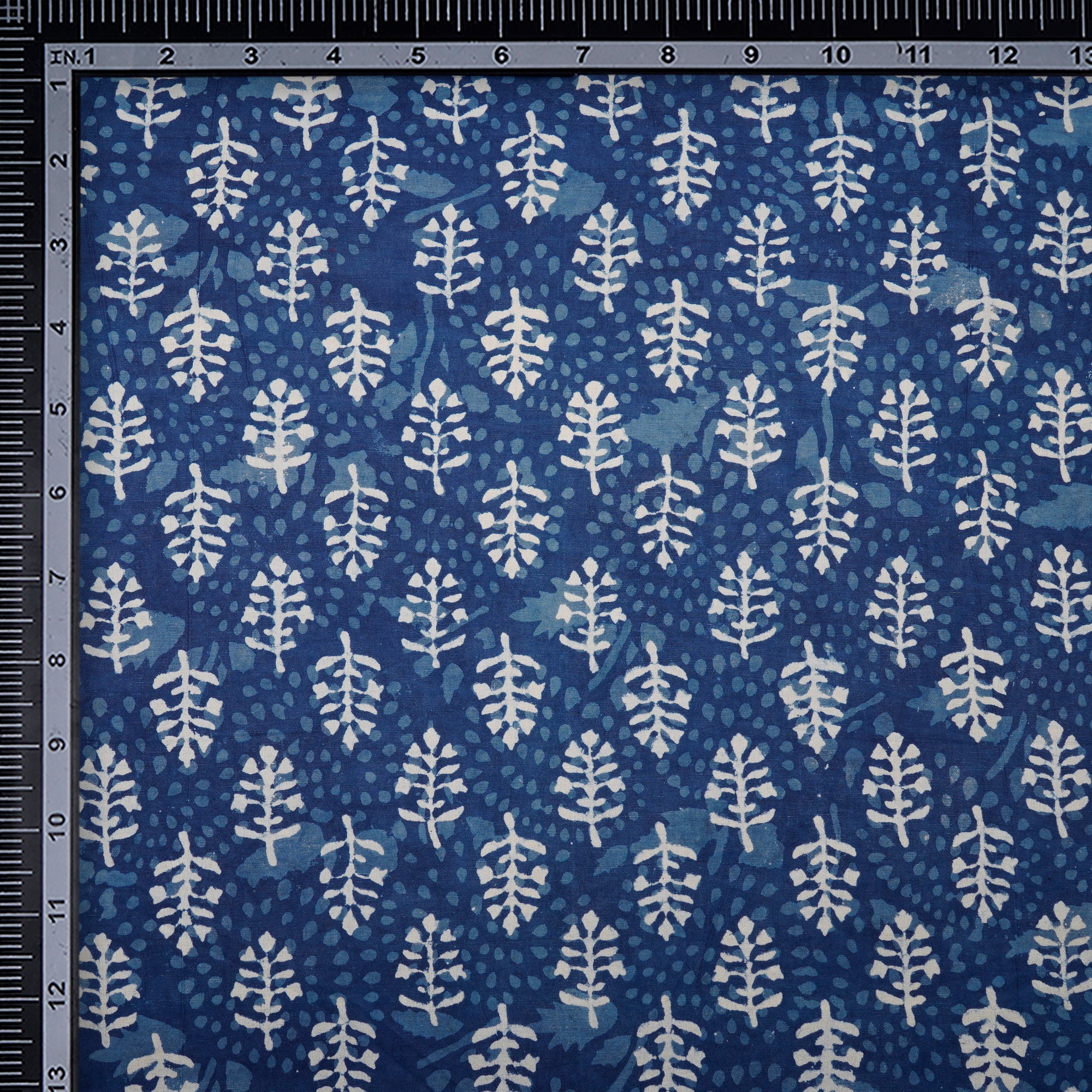 (Pre-Cut 1.65 Mtr)Navy Blue Hand Block Bagru Natural Dye Indigo Printed Cotton Fabric