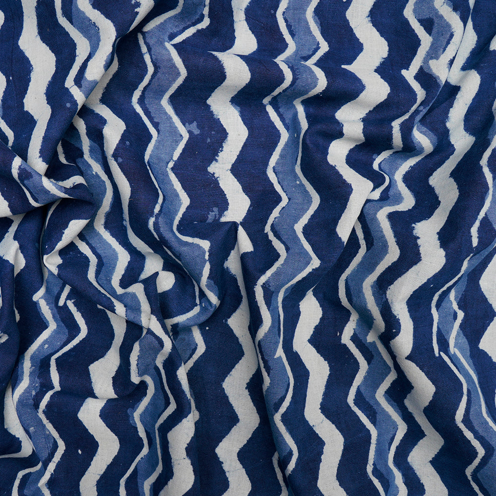 (Pre Cut 0.65 Mtr )Blue Hand Block Bagru Natural Dye Indigo Printed Cotton Fabric
