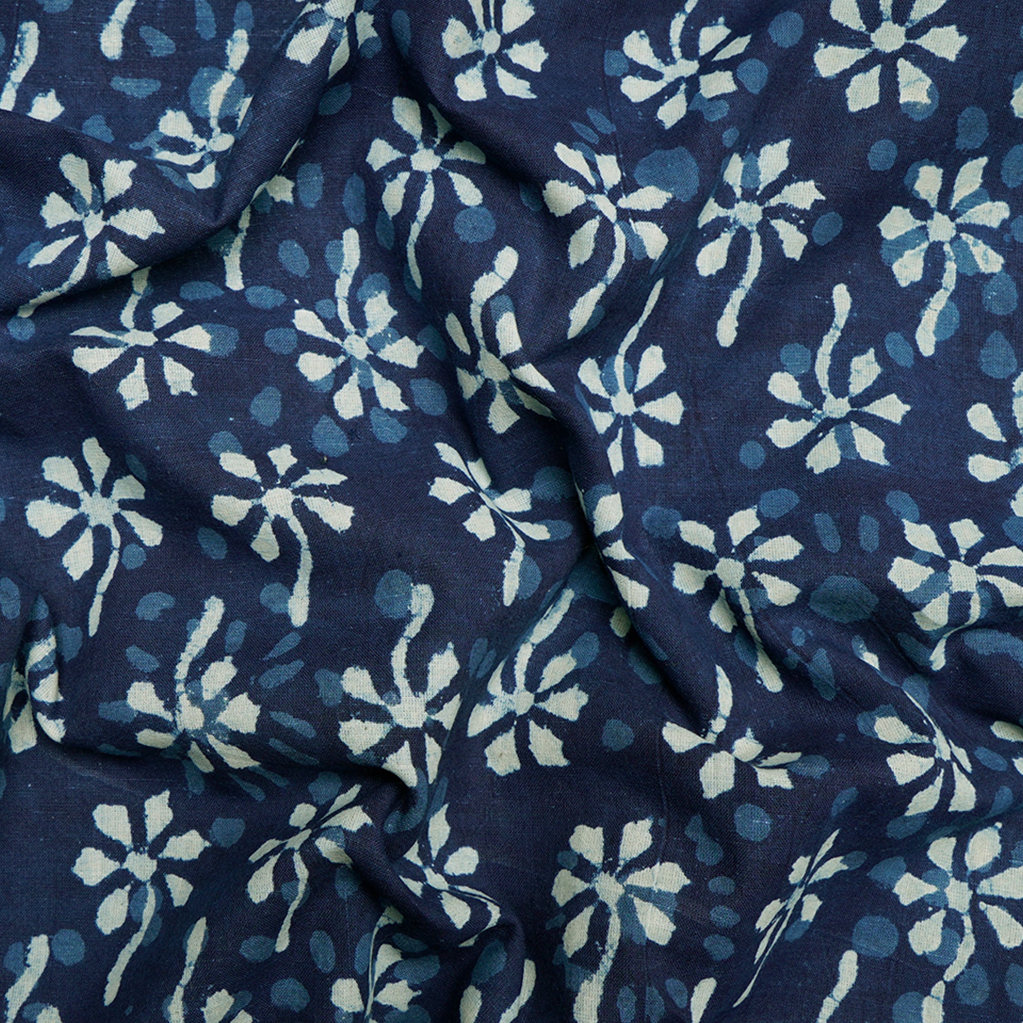 (Pre-Cut 2.00Mtr)Blue Color Hand Block Bagru Natural Dye Indigo Printed Cotton Fabric