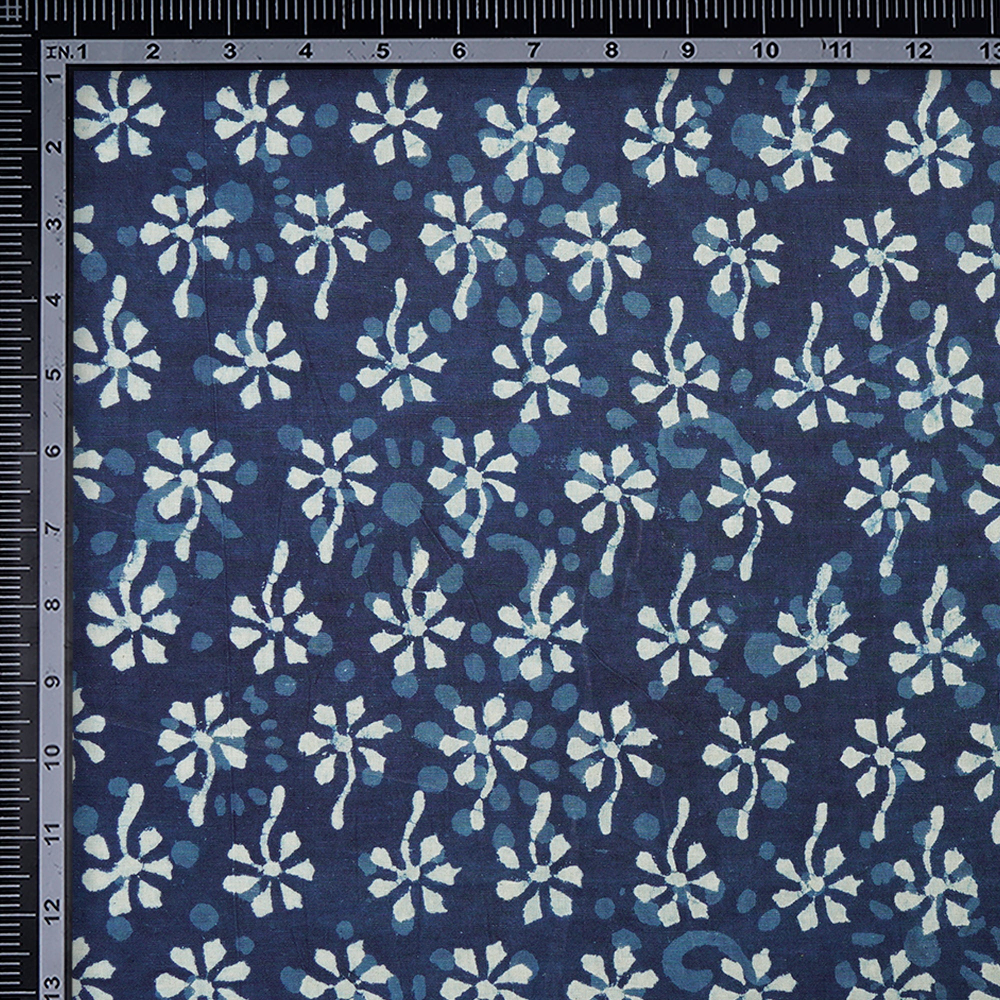 (Pre-Cut 2.00Mtr)Blue Color Hand Block Bagru Natural Dye Indigo Printed Cotton Fabric