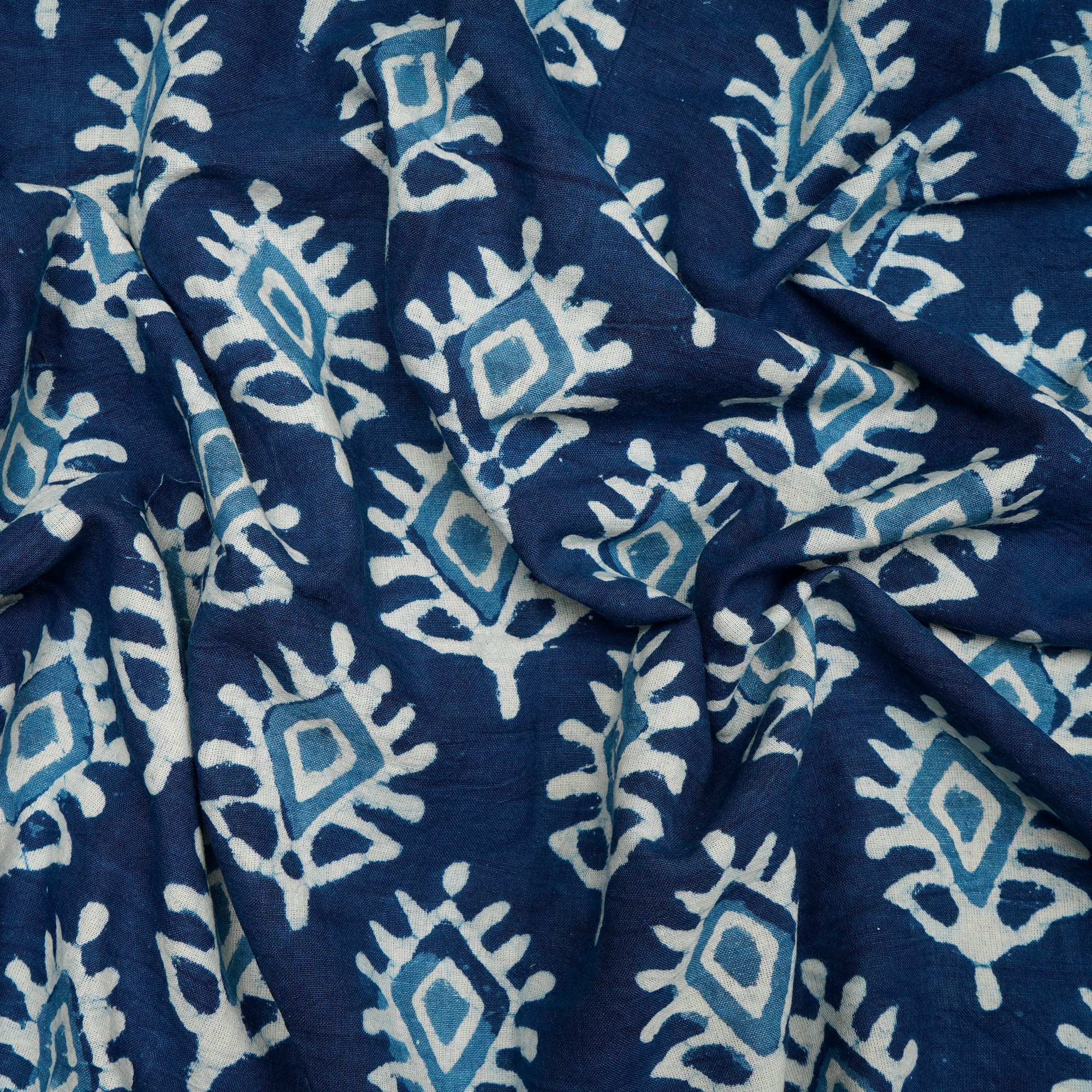 (Pre-Cut 2.45 Mtr)Navy Blue Hand Block Bagru Natural Dye Indigo Printed Cotton Fabric