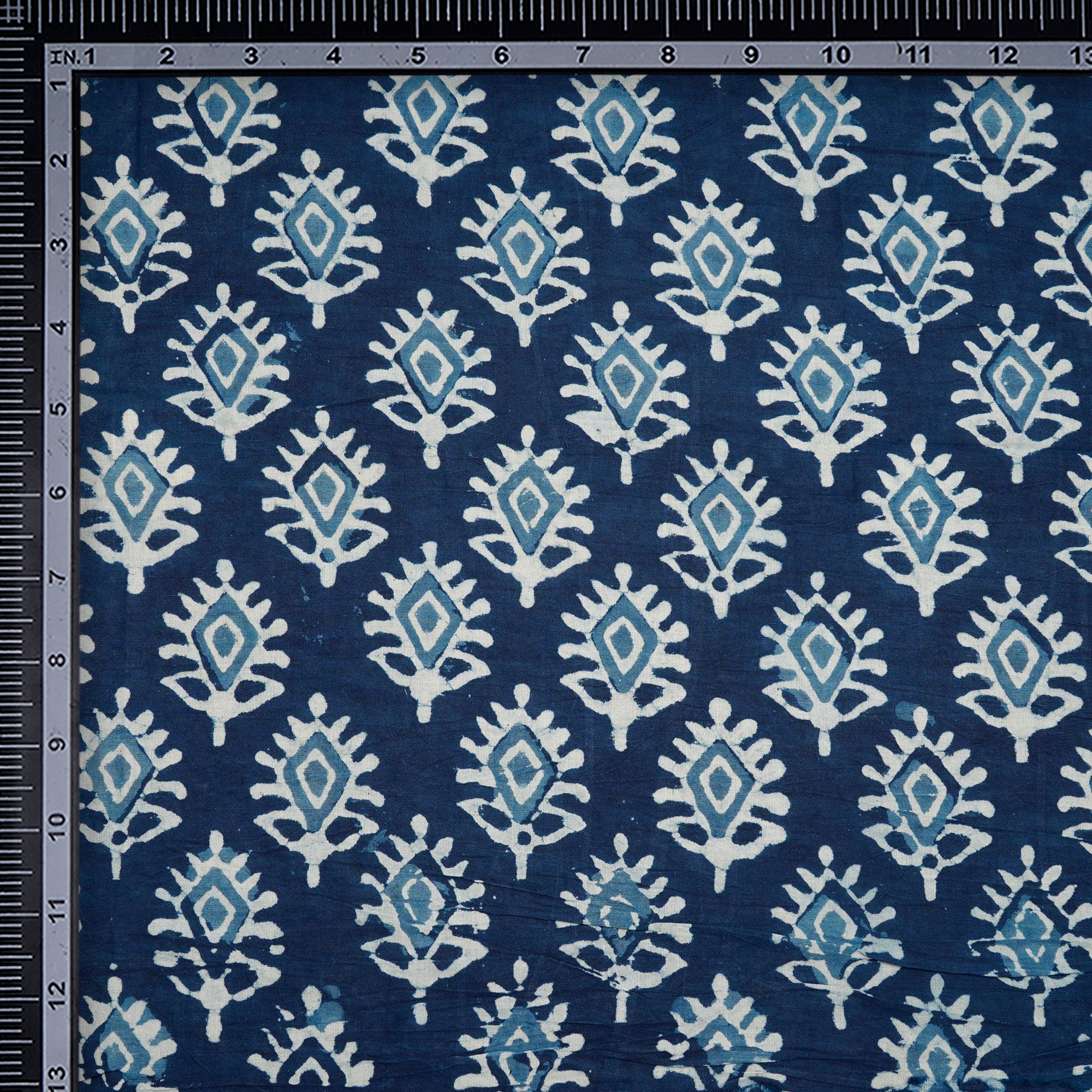 (Pre-Cut 2.45 Mtr)Navy Blue Hand Block Bagru Natural Dye Indigo Printed Cotton Fabric