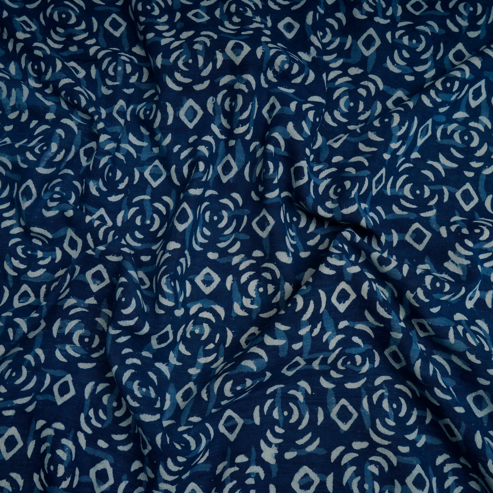 (Pre-Cut 2.90 Mtr)Blue Hand Block Bagru Natural Dye Indigo Printed Cotton Fabric