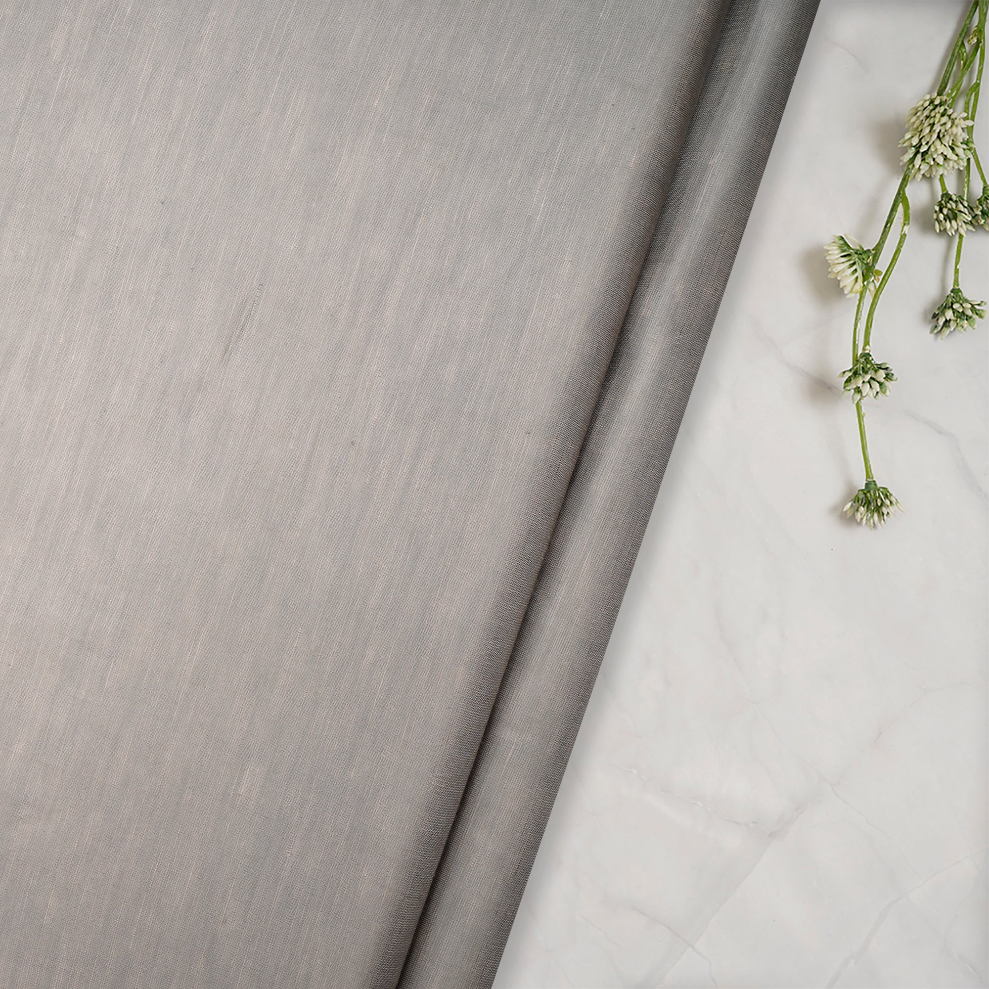 (Pre-Cut 1.25 Mtr)Grey Plain Viscose Linen Satin Fabric
