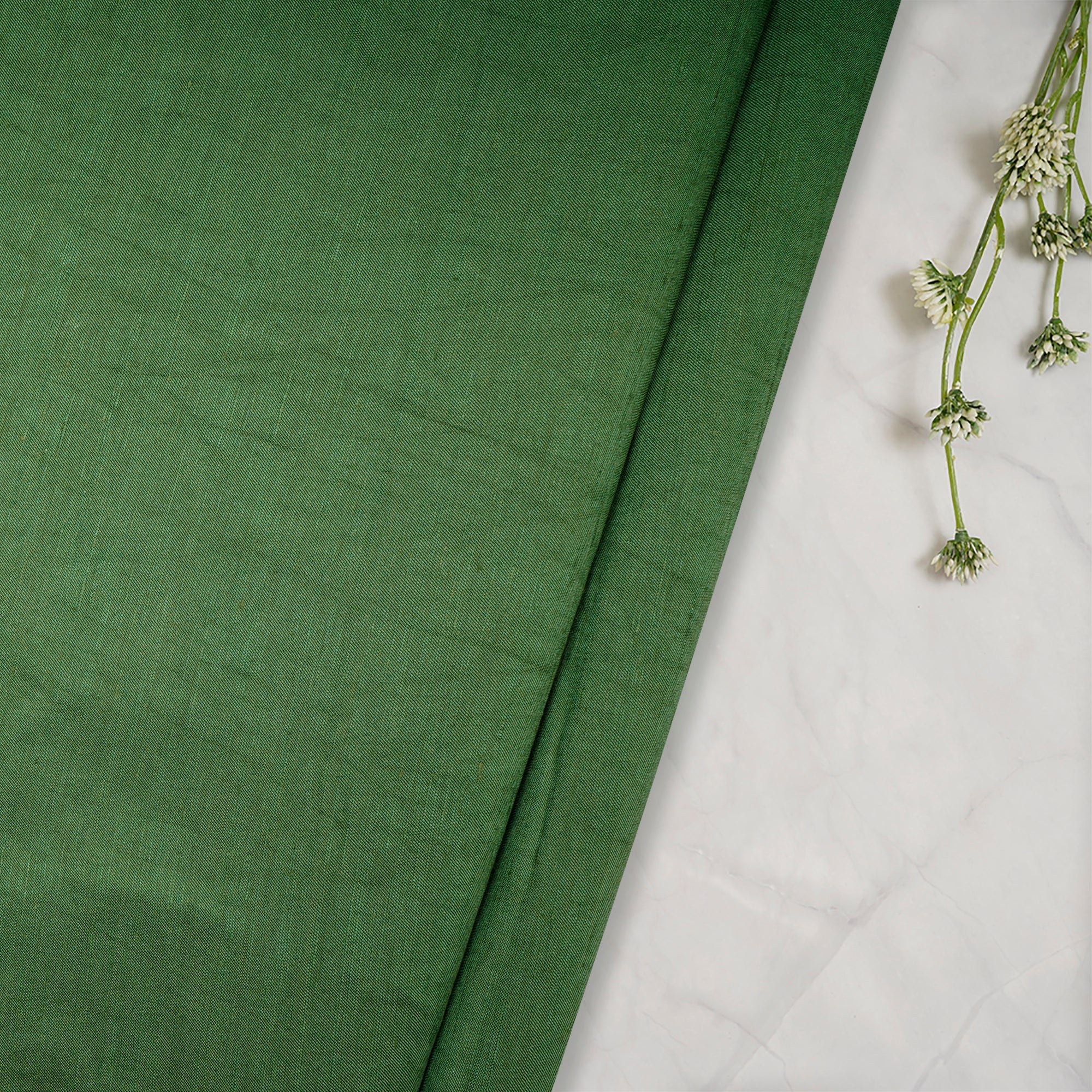 (Pre-Cut 1.55 Mtr)Dark Green Heavy Linen Satin Fabric