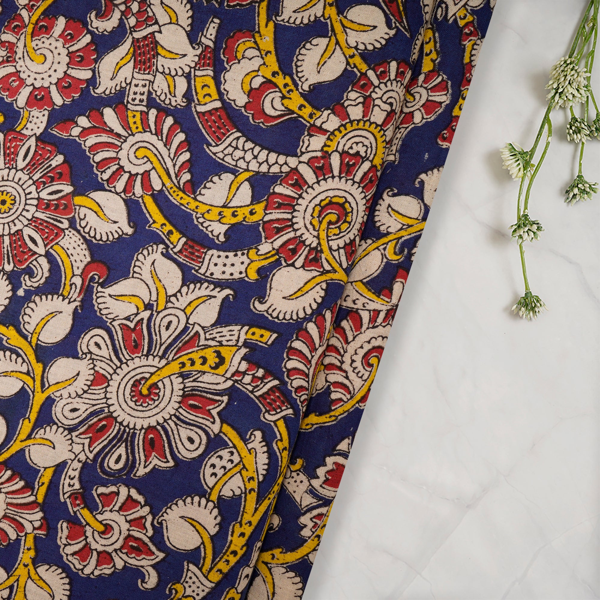 (Pre-Cut 0.80 Mtr)Multi Color Floral Pattern Screen Printed kalamkari Cotton Fabricprecuts&&2033
