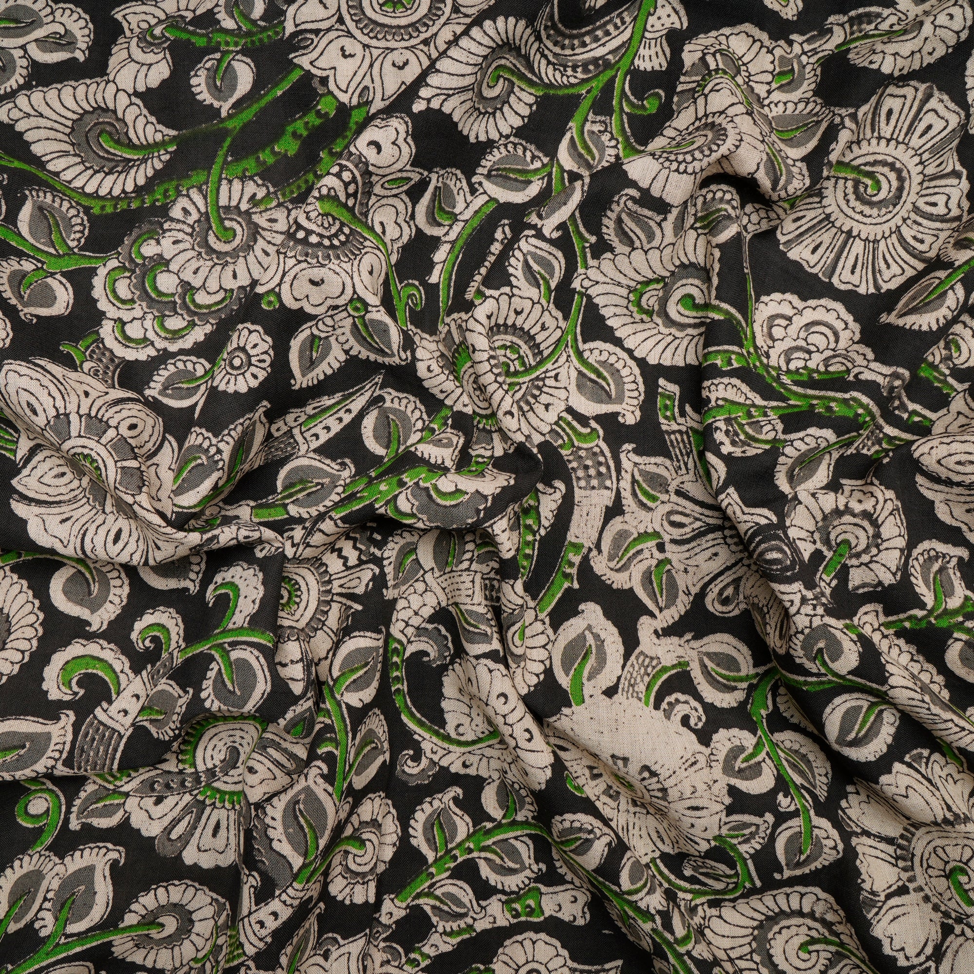 (Pre-Cut 0.90 Mtr)Multi Color Floral Pattern Screen Printed kalamkari Cotton Fabricprecuts&&2037