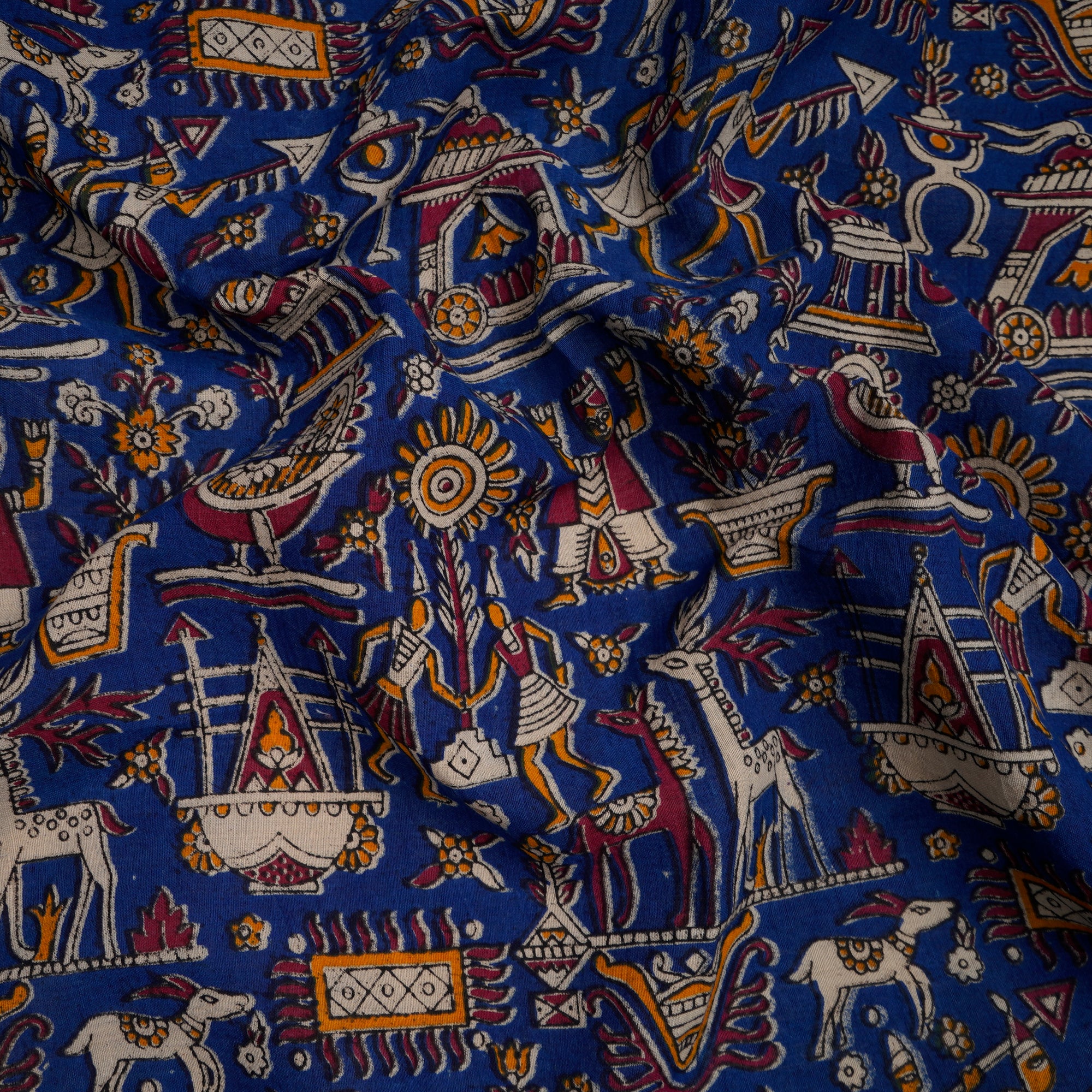 (Pre-Cut 0.95 Mtr)True Blue Traditional Pattern Hand Block kalamkari Cotton Fabric