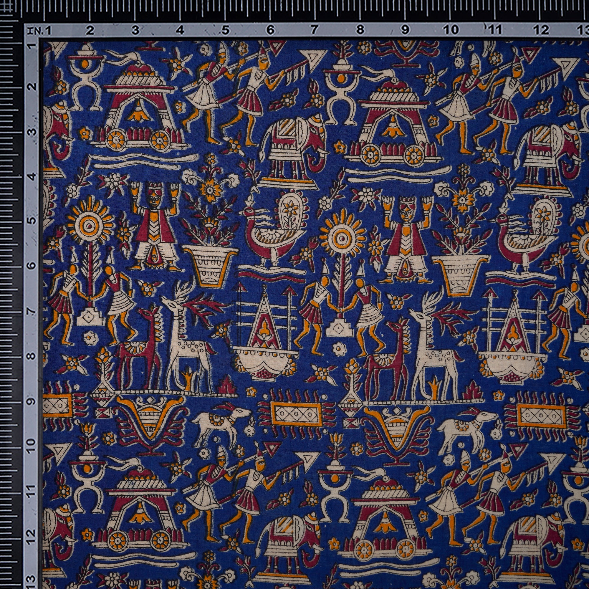 (Pre-Cut 0.95 Mtr)True Blue Traditional Pattern Hand Block kalamkari Cotton Fabric