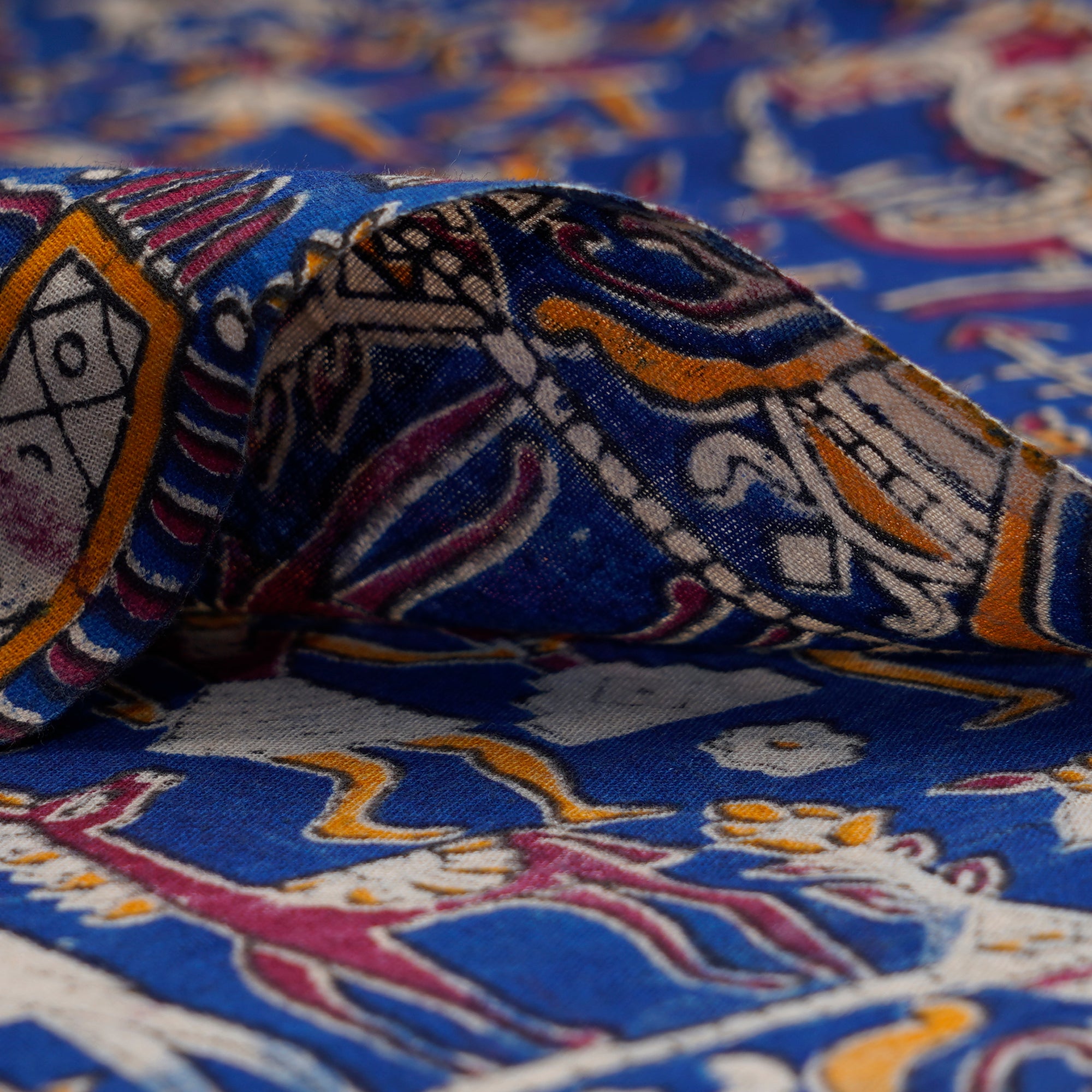 (Pre-Cut 0.95 Mtr)True Blue Traditional Pattern Hand Block kalamkari Cotton Fabric