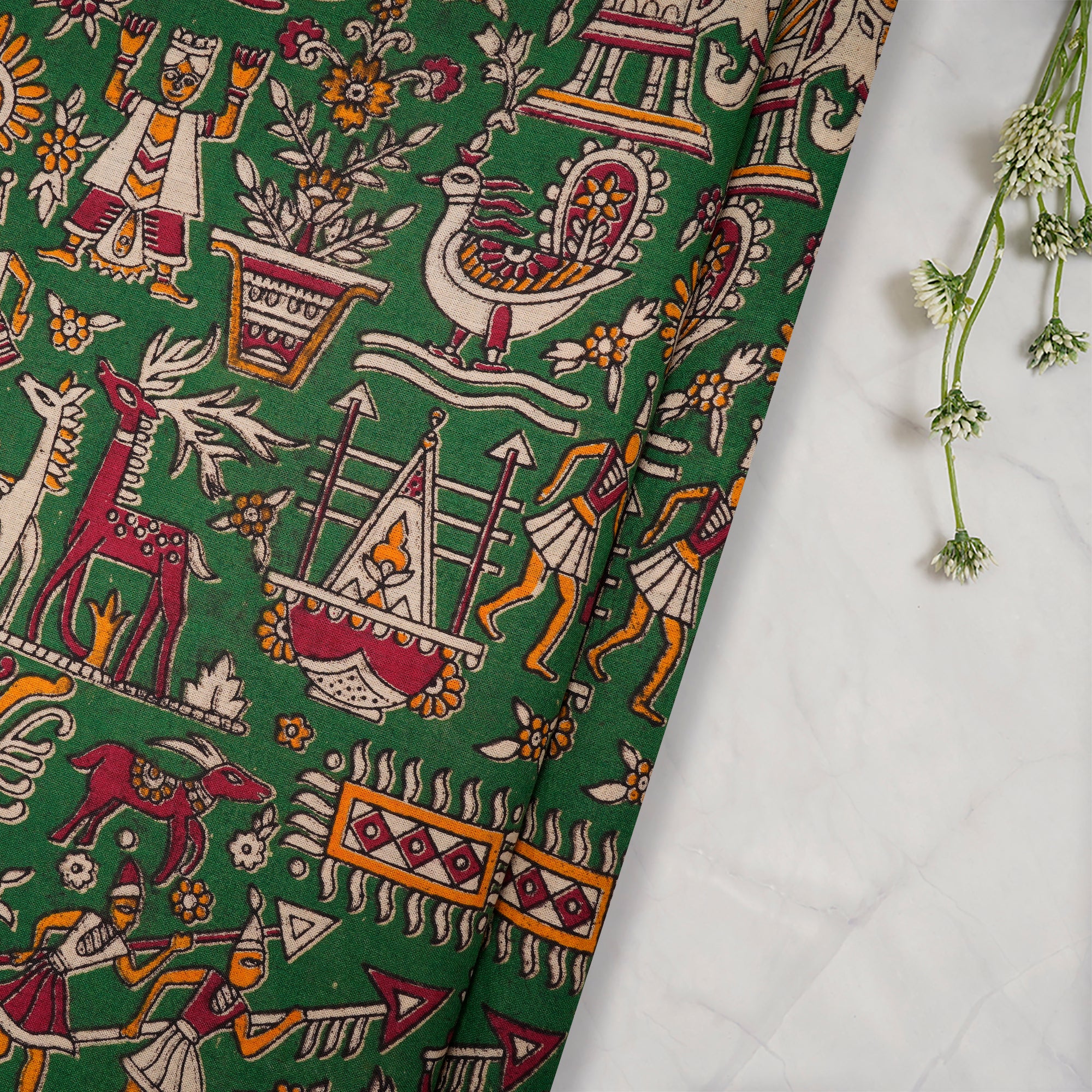 (Pre-Cut 1.00 Mtr)Multi Color Traditional Pattern Screen Printed kalamkari Cotton Fabricprecuts&&2032