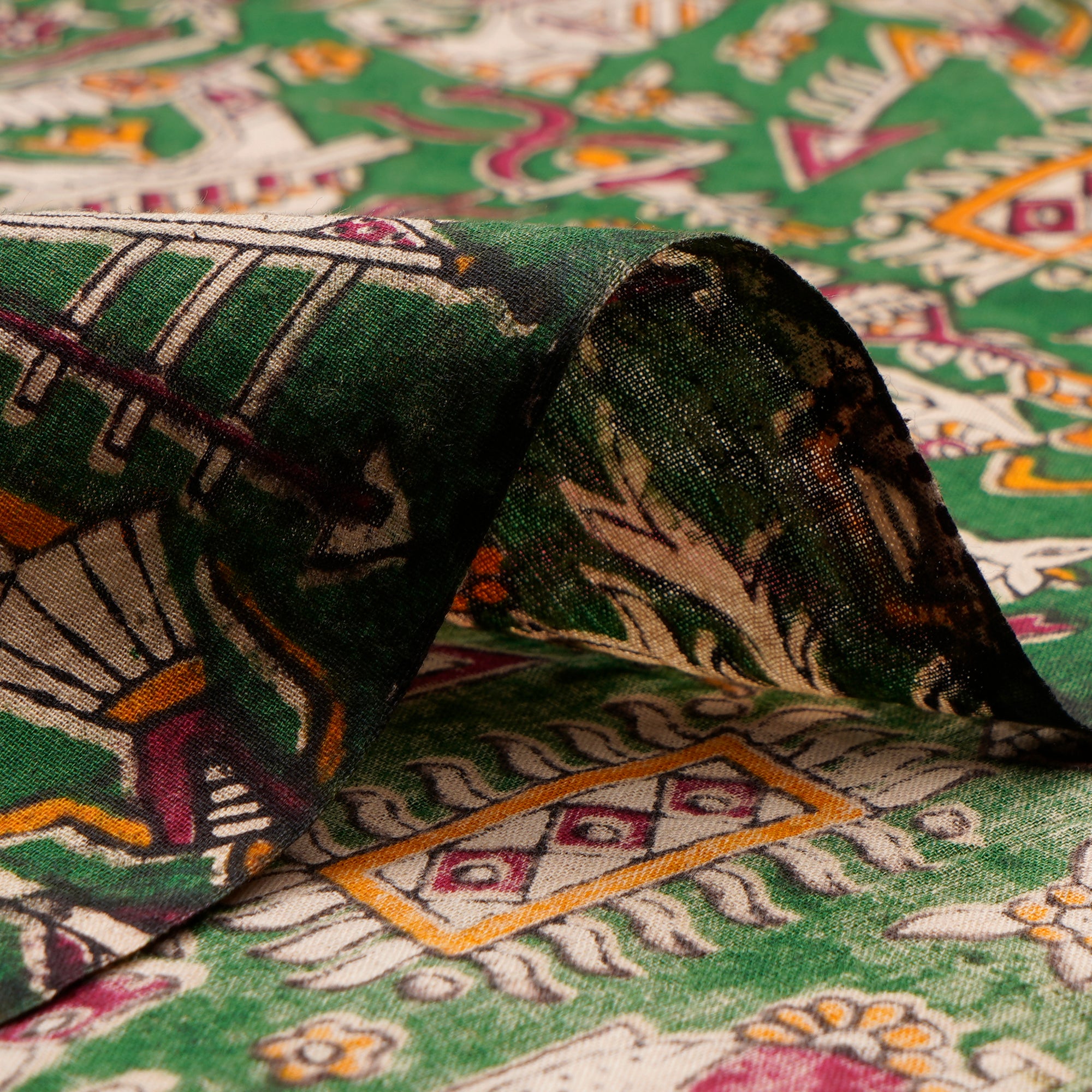 (Pre-Cut 1.00 Mtr)Multi Color Traditional Pattern Screen Printed kalamkari Cotton Fabricprecuts&&2032