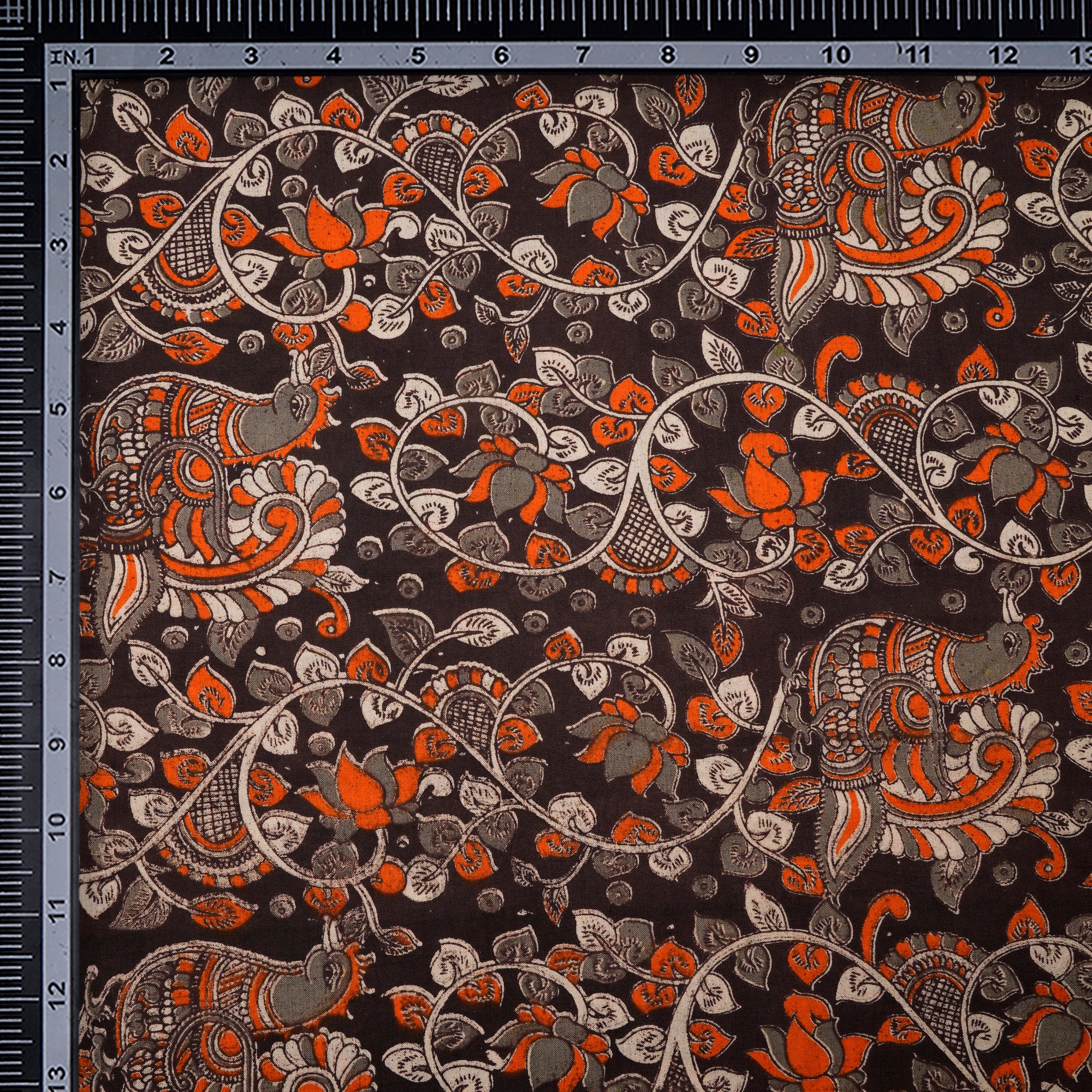 (Pre-Cut 1.10 Mtr)Multi Color Floral Pattern Screen Printed kalamkari Cotton Fabricprecuts&&2035