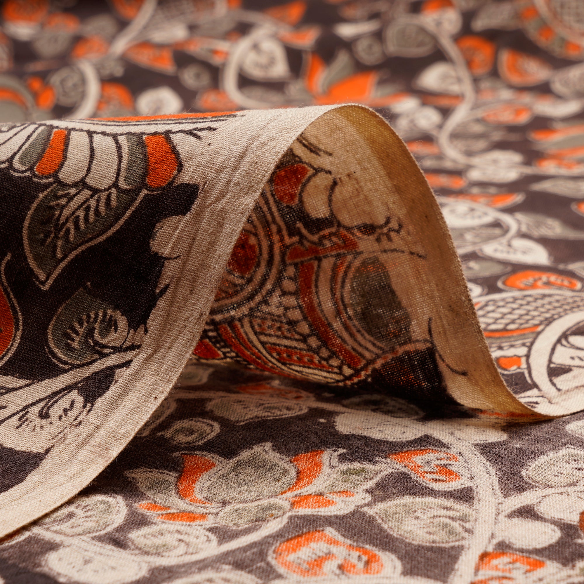 (Pre-Cut 1.10 Mtr)Multi Color Floral Pattern Screen Printed kalamkari Cotton Fabricprecuts&&2035