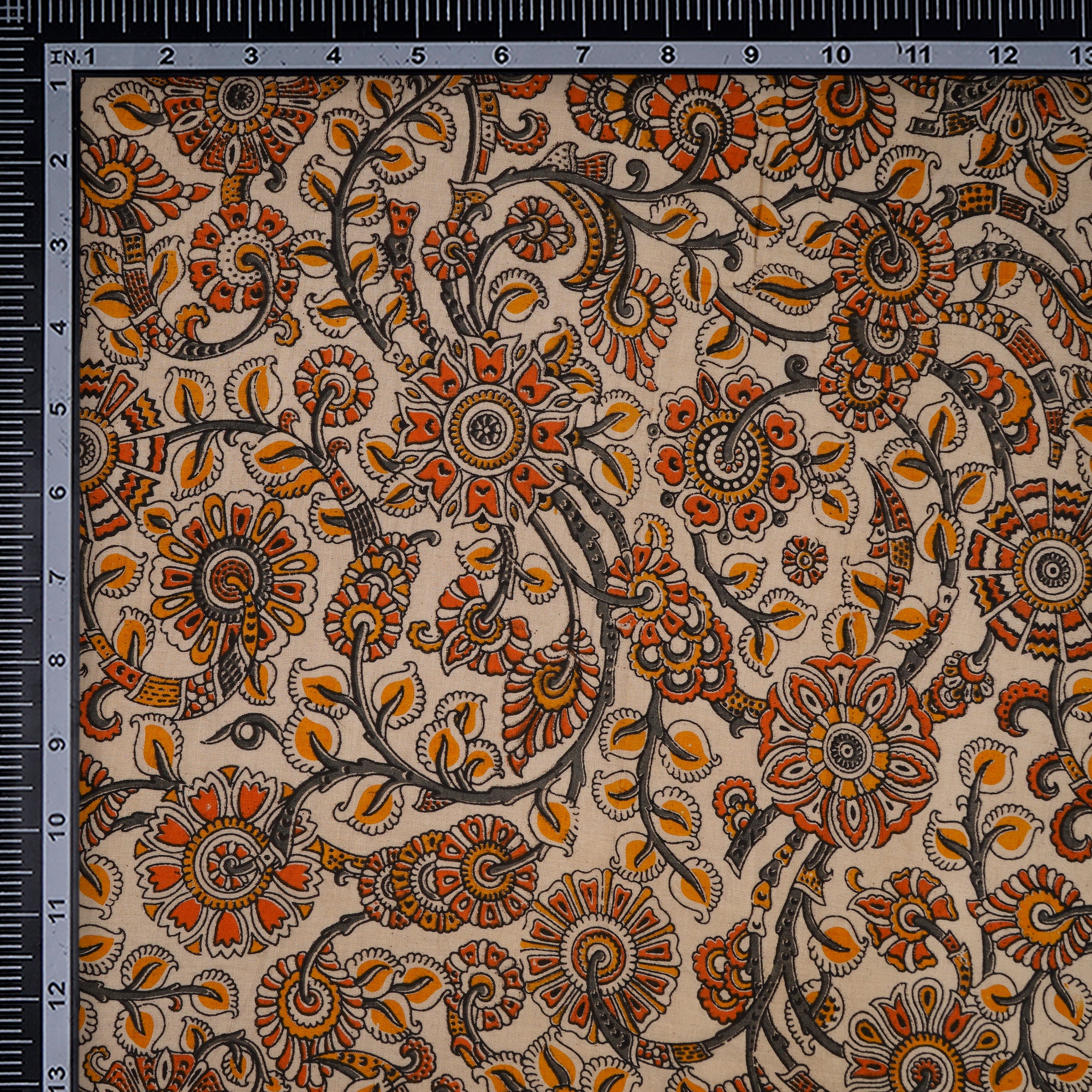 (Pre-Cut 1.25 Mtr) Beige Floral Pattern Hand Block kalamkari Cotton Fabric