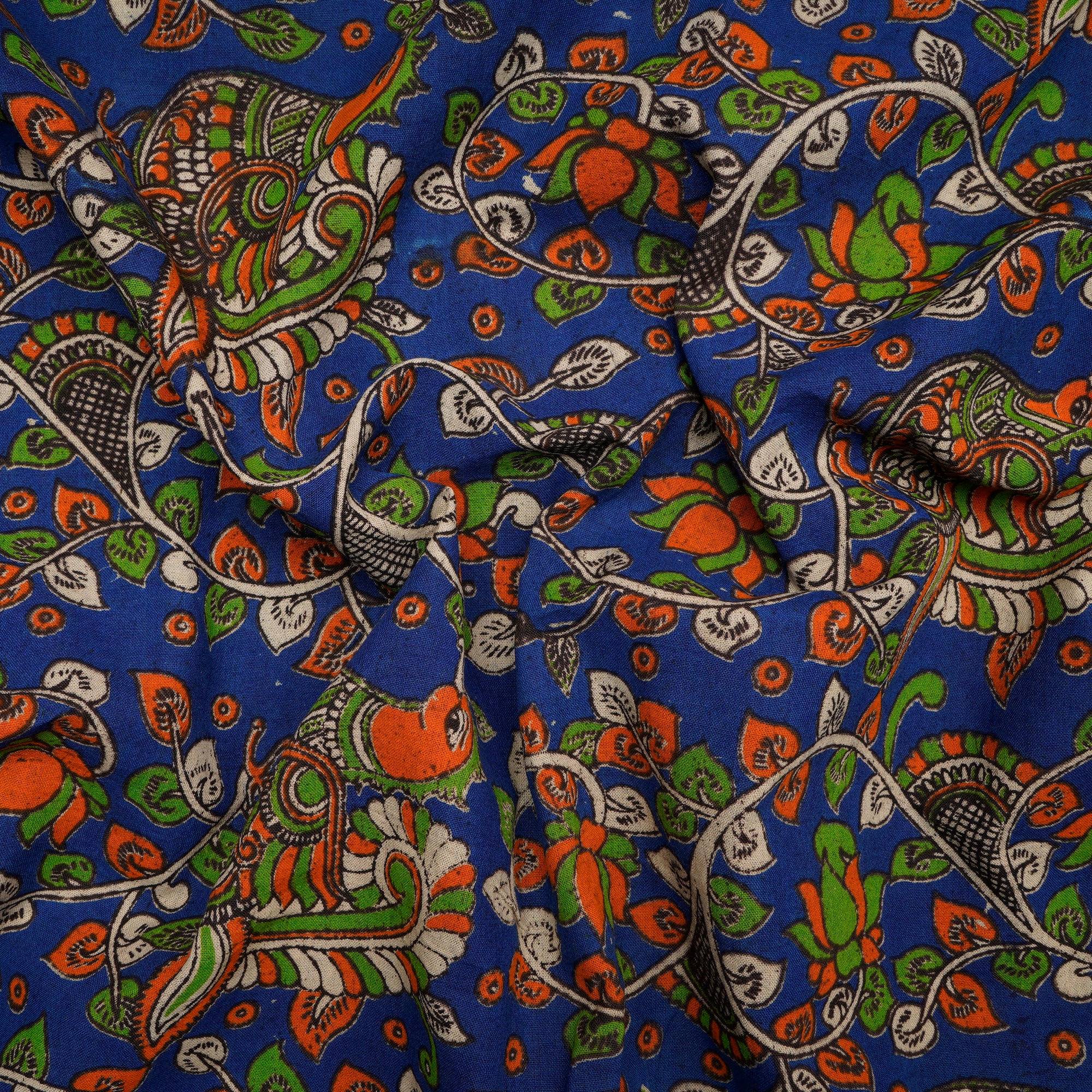 (Pre-Cut 1.40 Mtr)Multi Color Floral Pattern Screen Printed kalamkari Cotton Fabric
