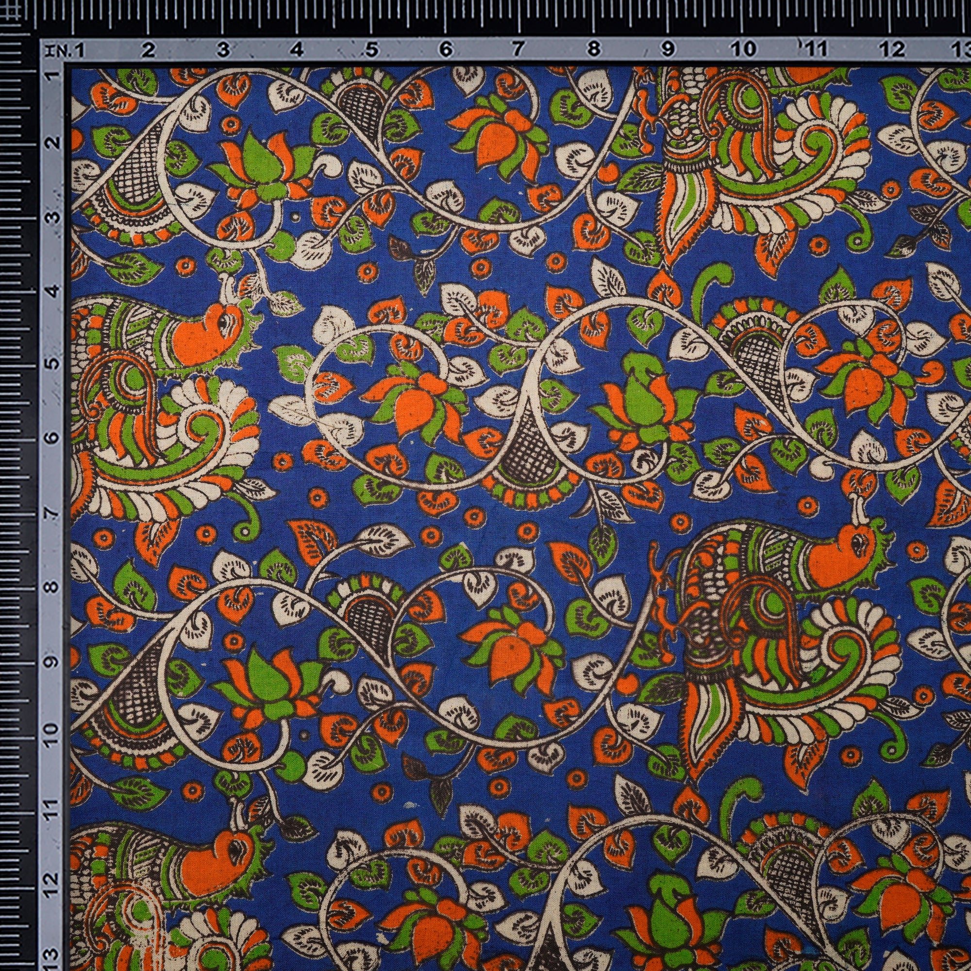 (Pre-Cut 1.40 Mtr)Multi Color Floral Pattern Screen Printed kalamkari Cotton Fabric