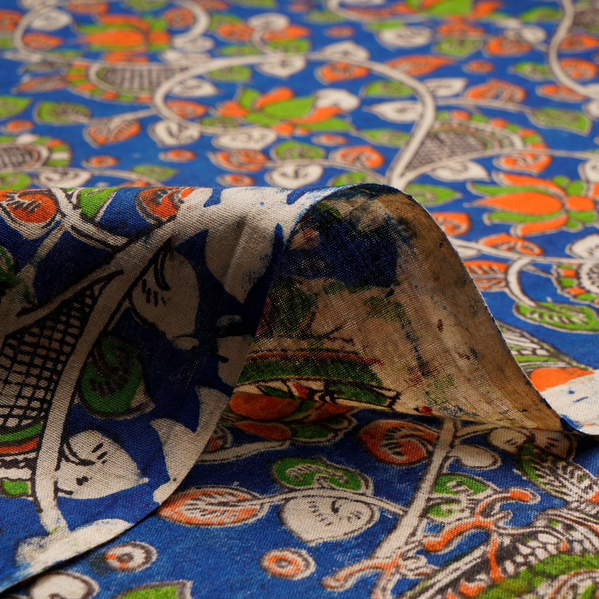 (Pre-Cut 1.40 Mtr)Multi Color Floral Pattern Screen Printed kalamkari Cotton Fabric
