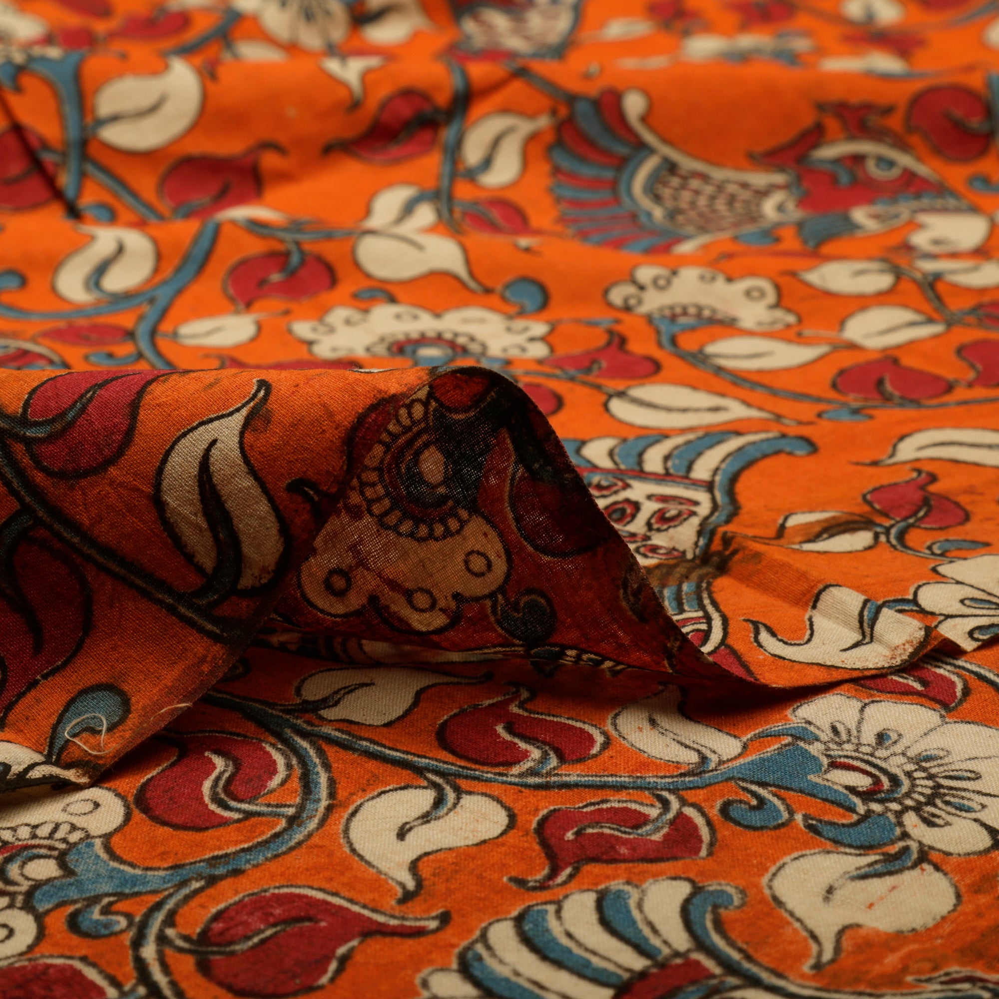 (Pre-Cut 1.50 Mtr)Multi Traditional Pattern Screen Printed kalamkari Cotton Fabric