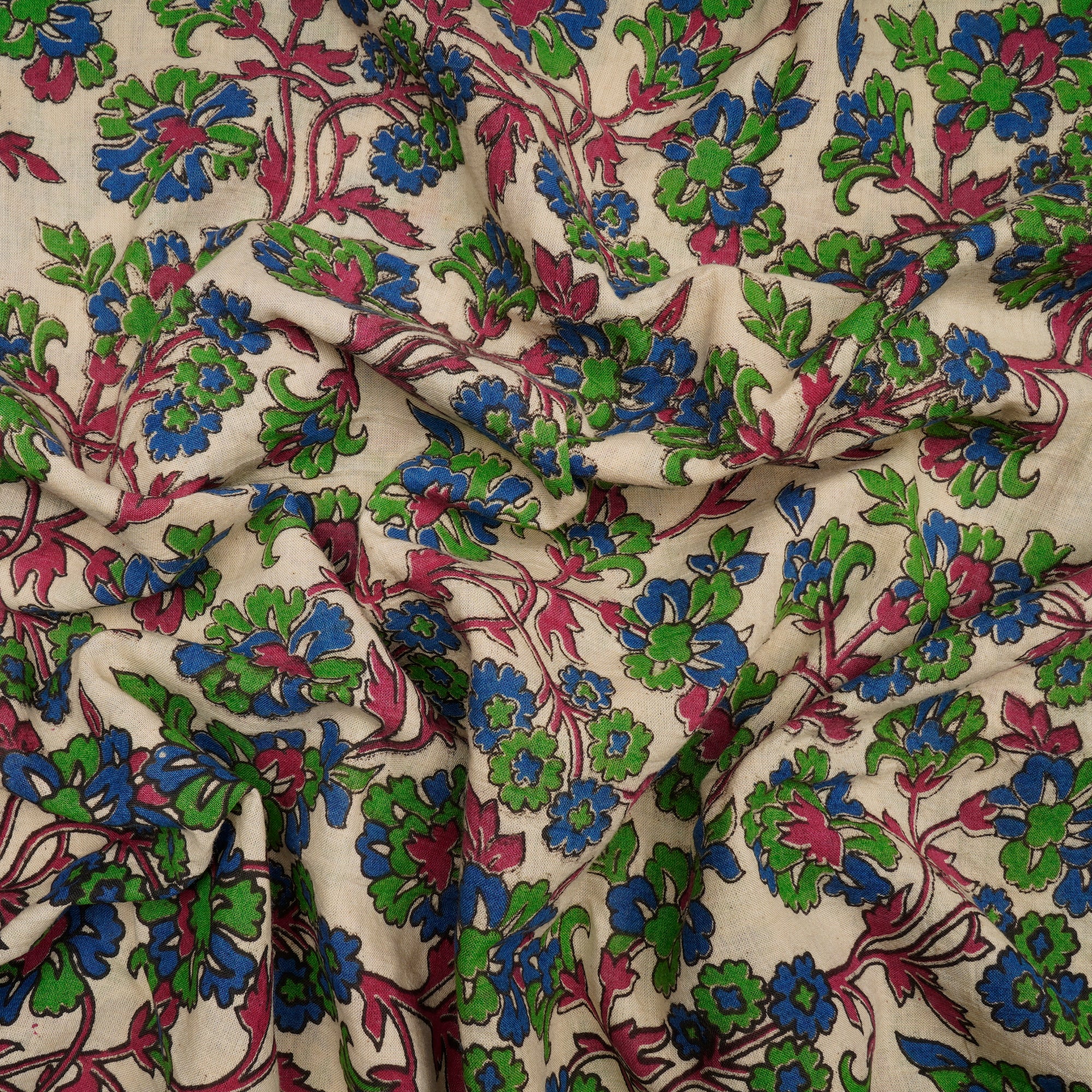 (Pre-Cut 1.50 Mtr)Multi Floral Pattern Screen Printed kalamkari Cotton Fabric