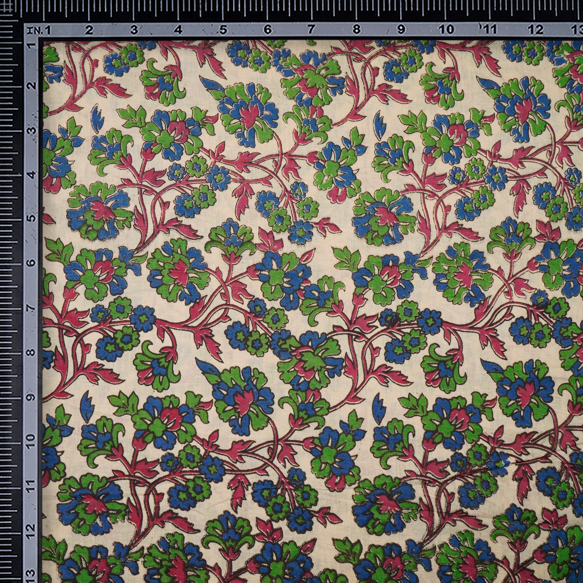 (Pre-Cut 1.50 Mtr)Multi Floral Pattern Screen Printed kalamkari Cotton Fabric