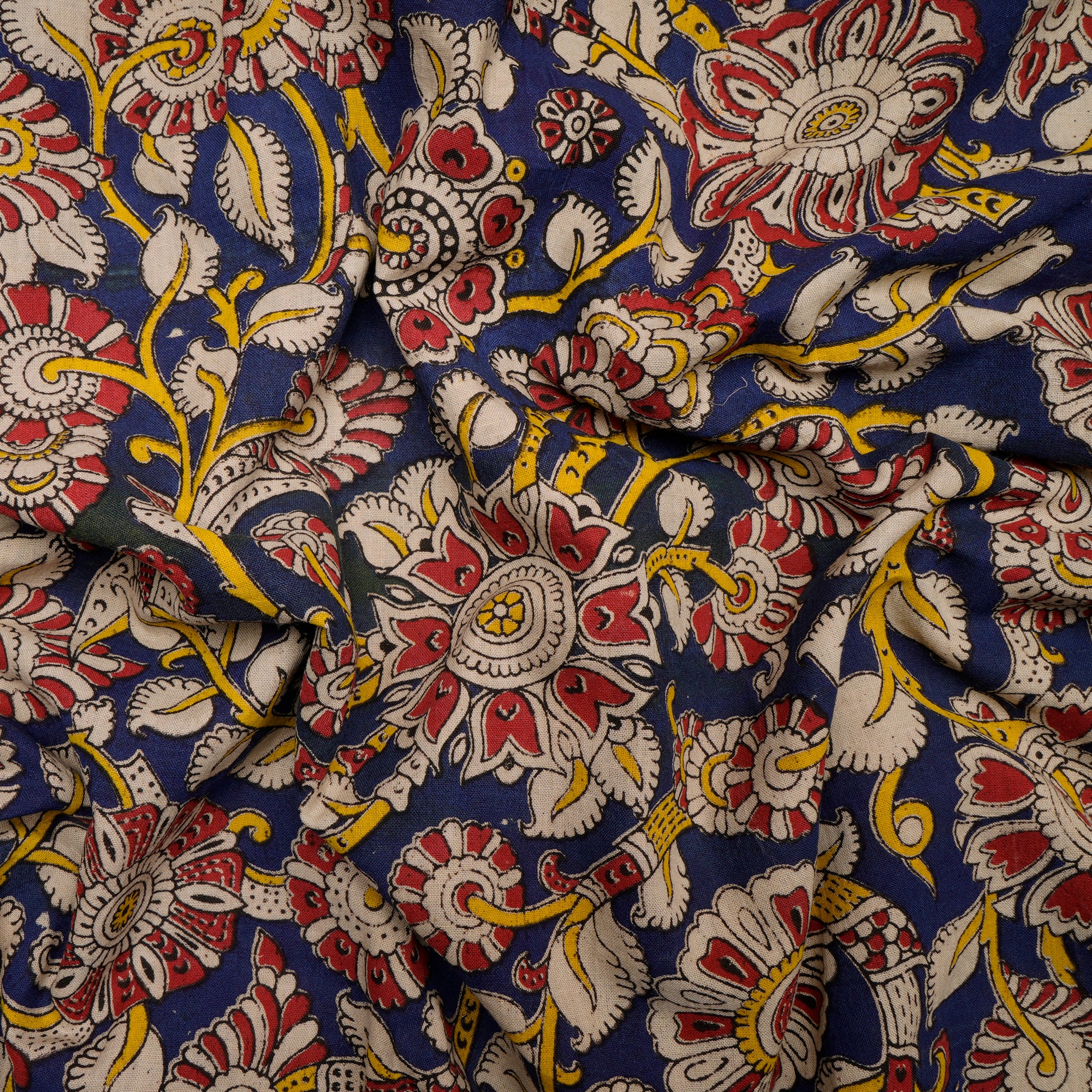 (Pre-Cut 1.50Mtr)Multi Color Floral Pattern Screen Printed kalamkari Cotton Fabric