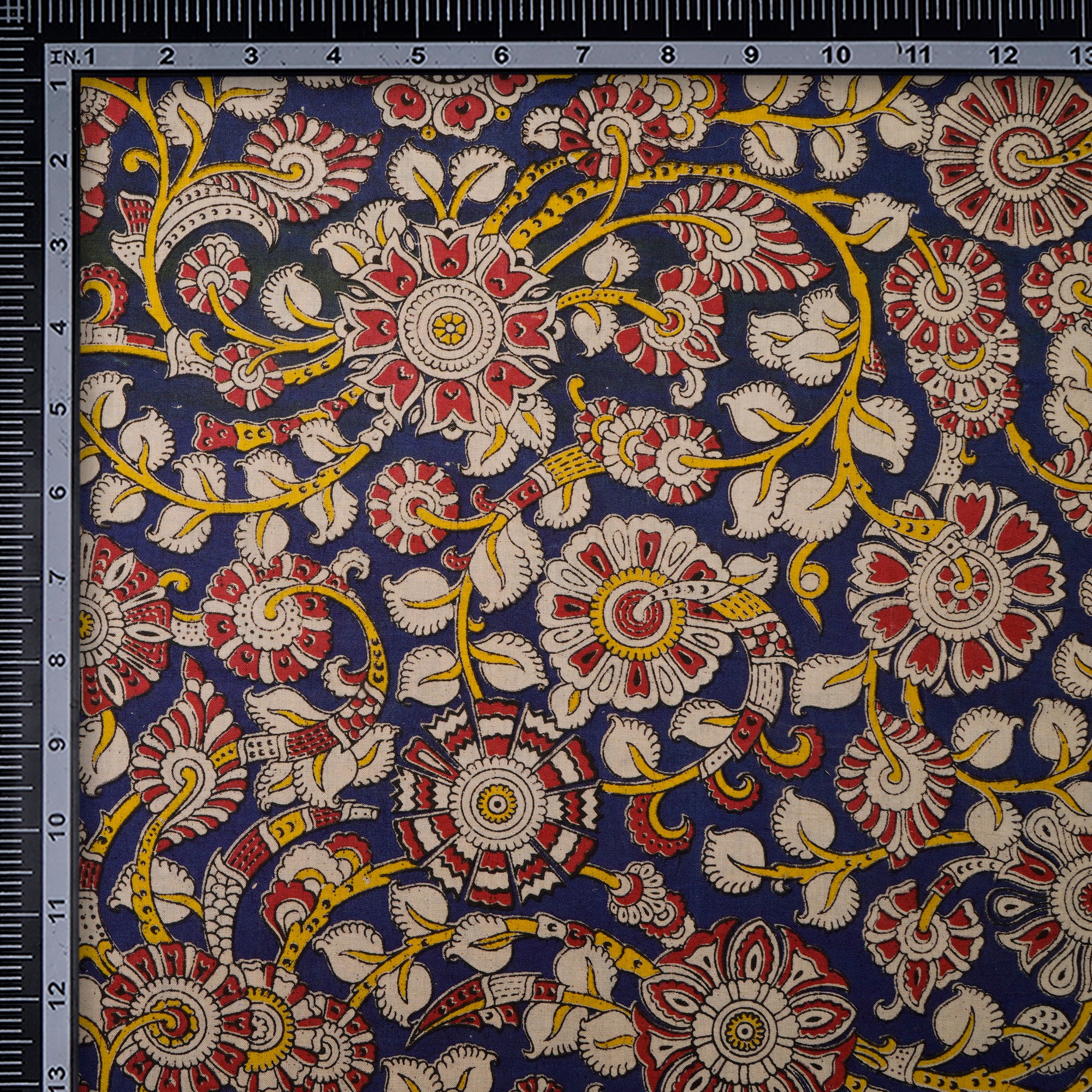 (Pre-Cut 1.50Mtr)Multi Color Floral Pattern Screen Printed kalamkari Cotton Fabric