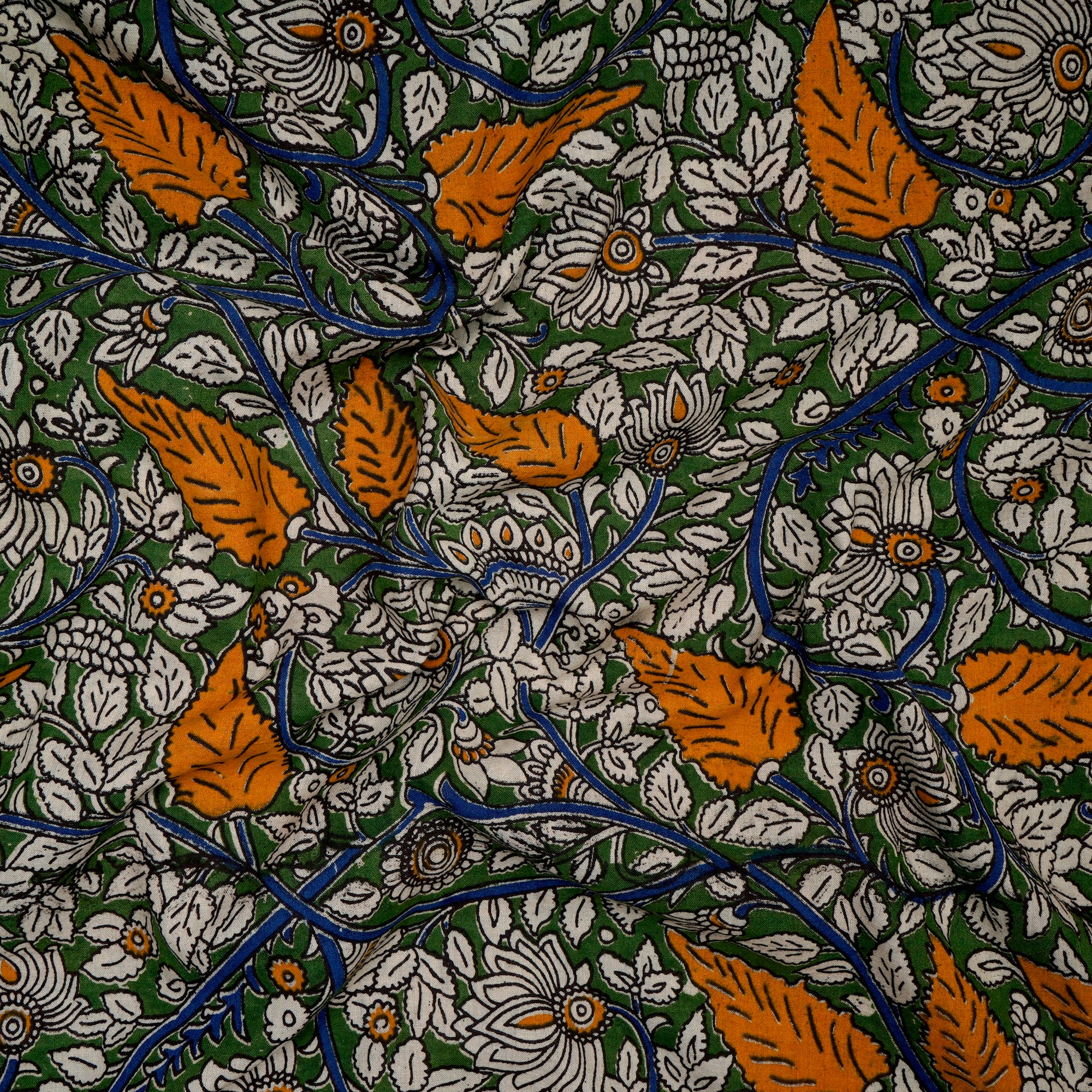 (Pre-Cut 1.60 Mtr)Multi Floral Pattern Screen Printed kalamkari Cotton Fabric