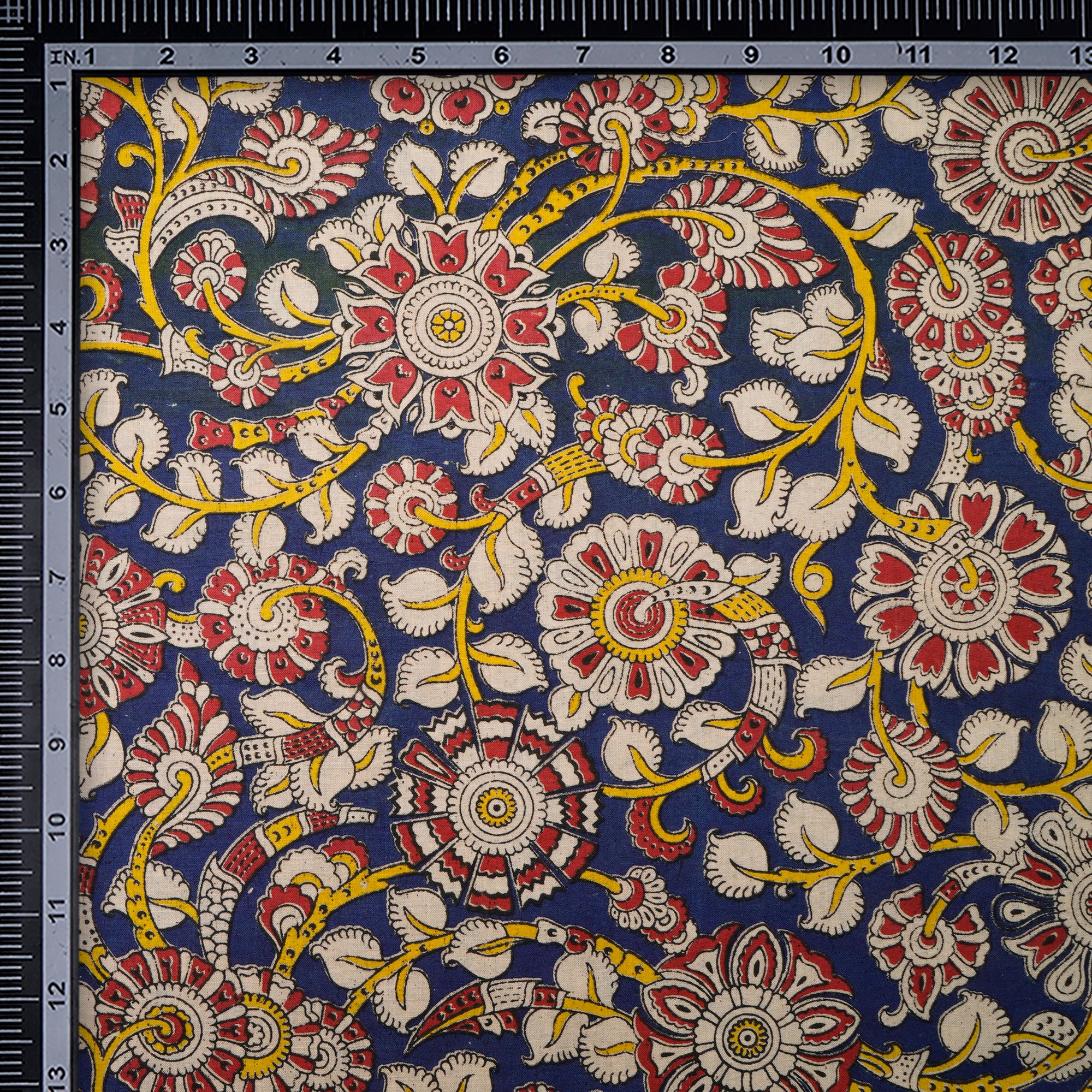 (Pre-Cut 1.80Mtr)Multi Color Floral Pattern Screen Printed kalamkari Cotton Fabric