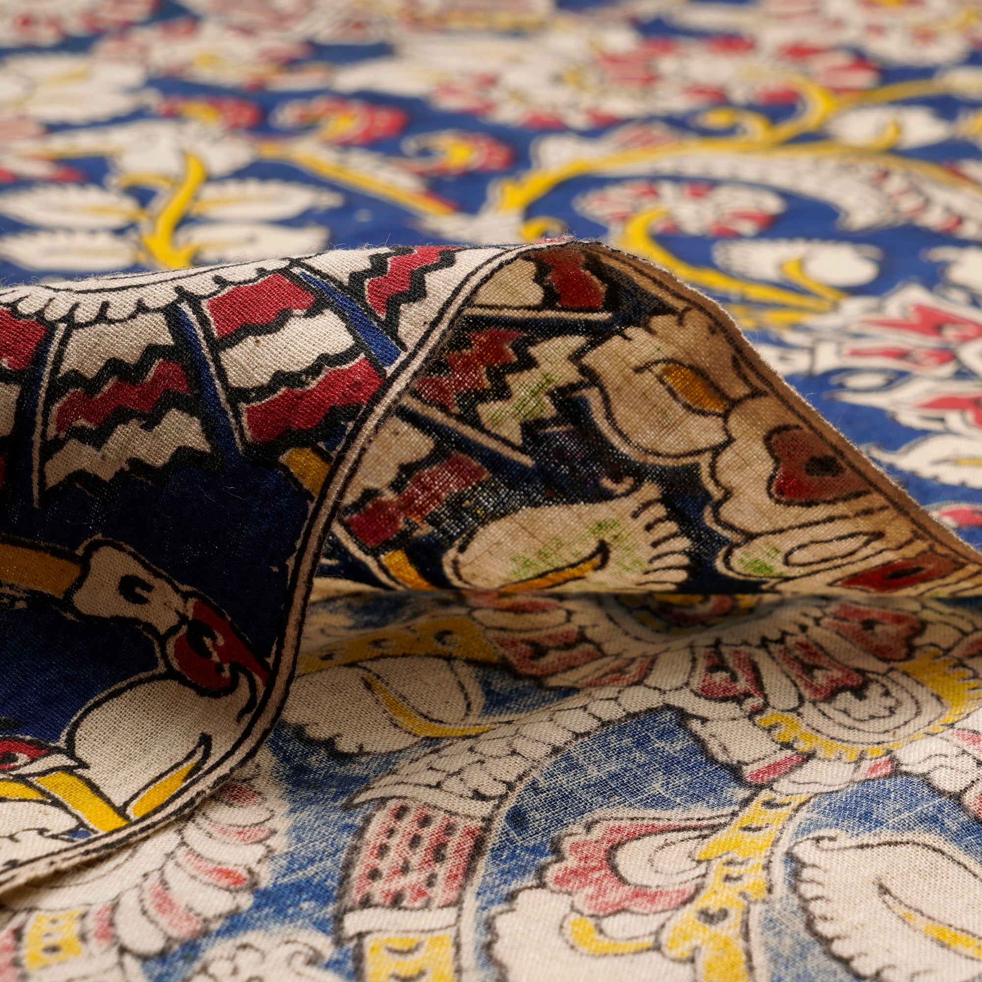 (Pre-Cut 1.80Mtr)Multi Color Floral Pattern Screen Printed kalamkari Cotton Fabric