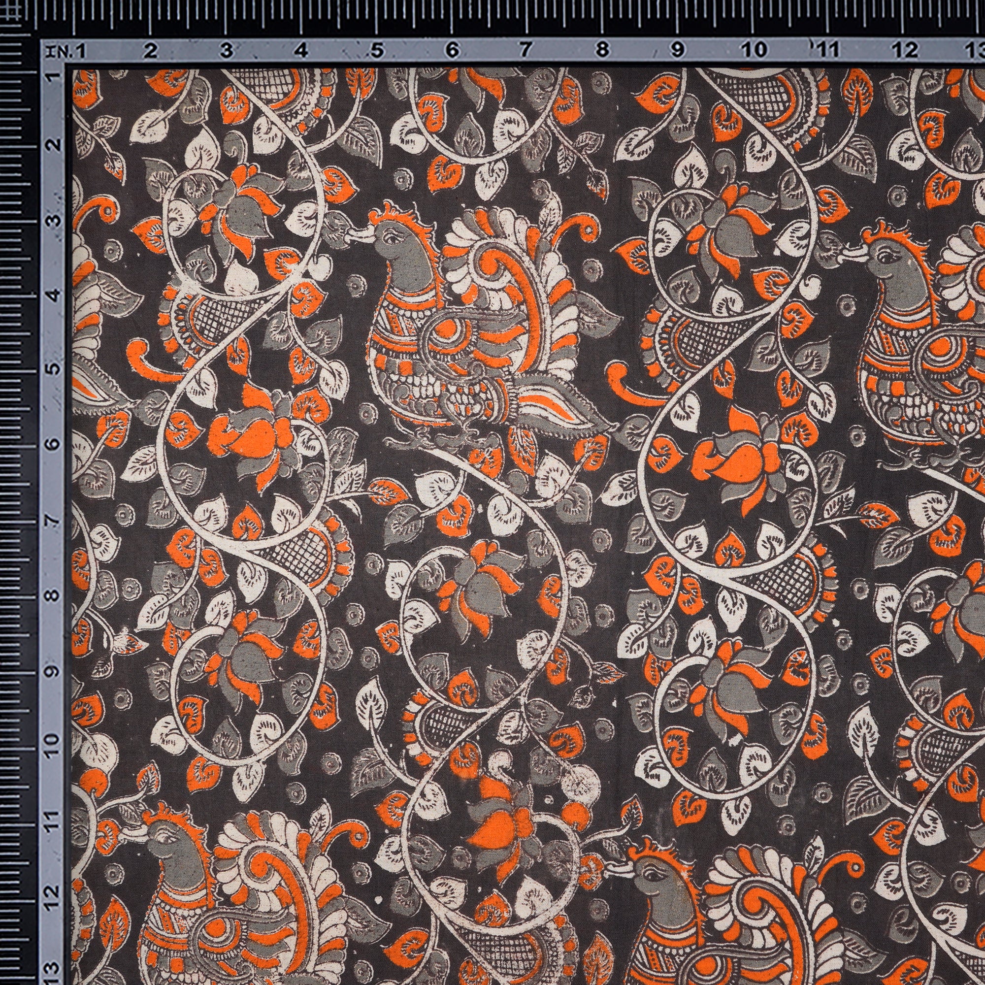 (Pre-Cut 1.85 Mtr) Brown Floral Pattern Hand Block kalamkari Cotton Fabric