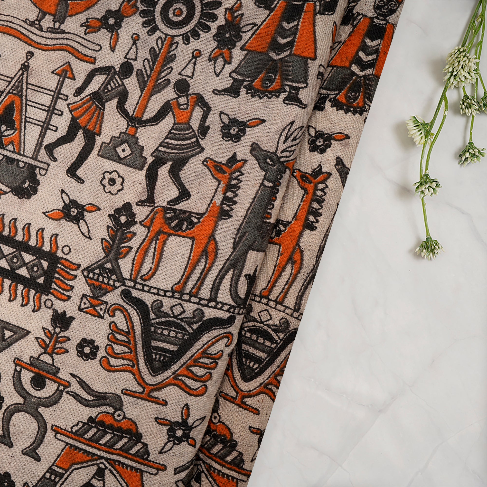 (Pre-Cut 2.00 Mtr)Multi Color Traditional Pattern Screen Printed kalamkari Cotton Fabric