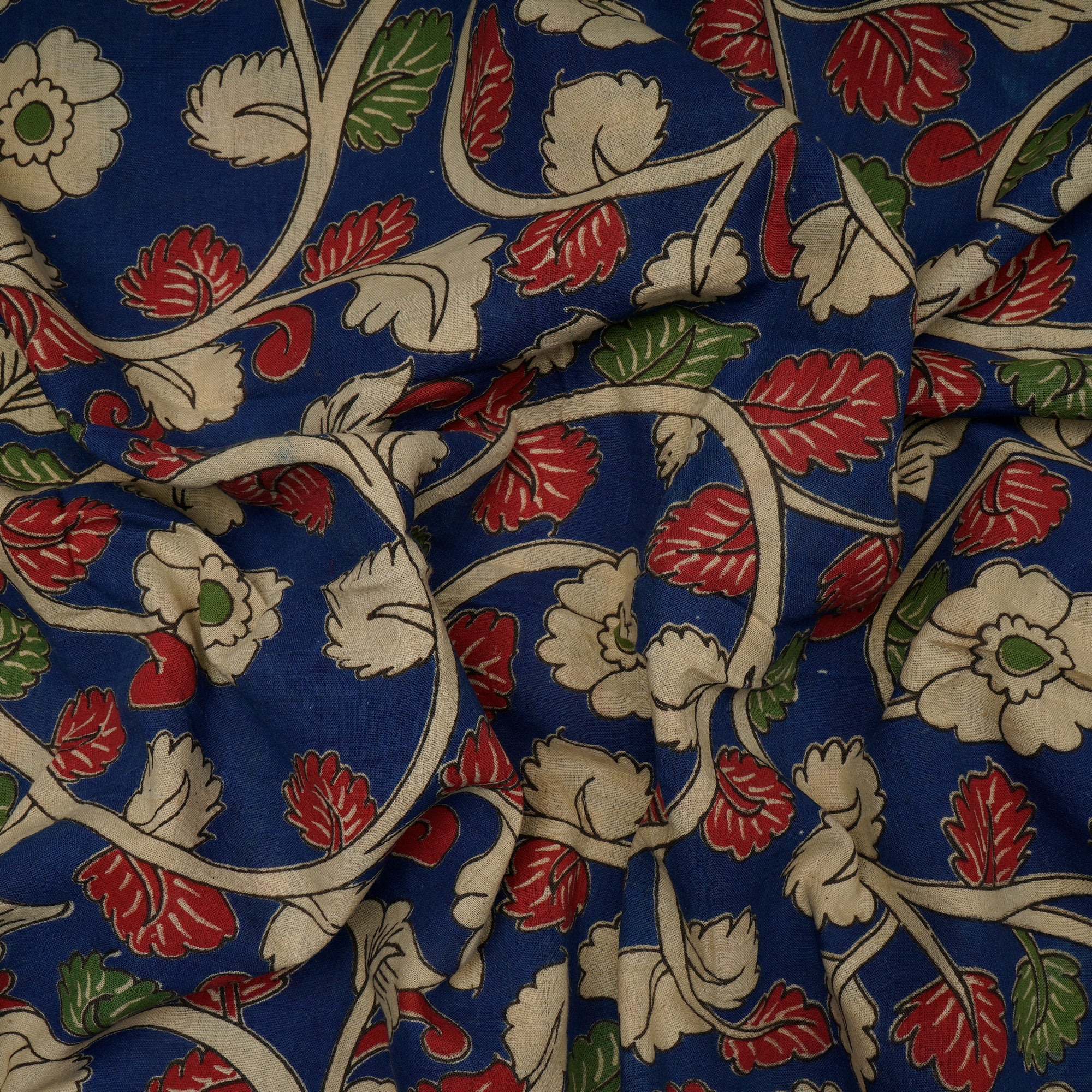 (Pre-Cut 2.30 Mtr)Multi Color Floral Pattern Screen Printed kalamkari Cotton Fabric