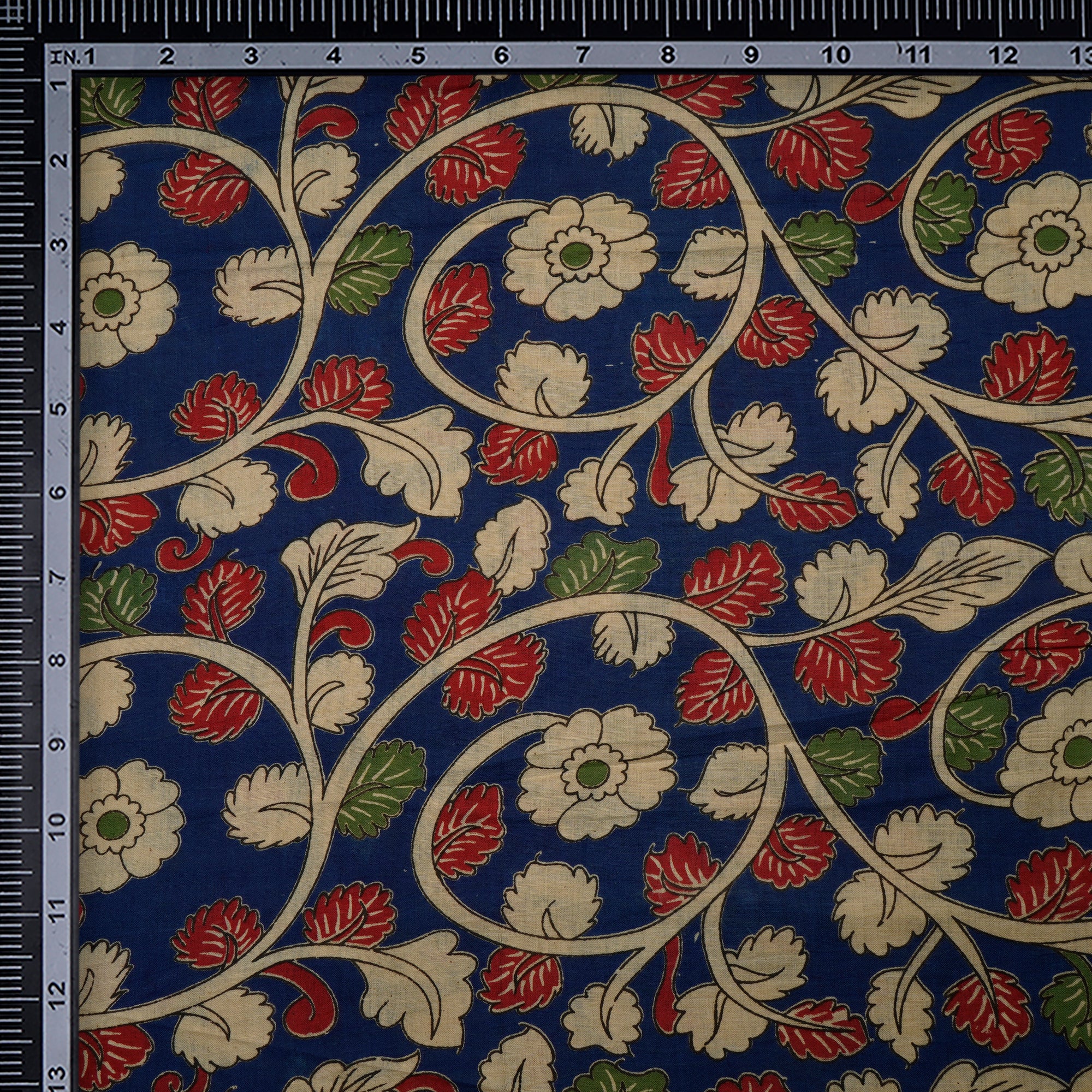 (Pre-Cut 2.30 Mtr)Multi Color Floral Pattern Screen Printed kalamkari Cotton Fabric